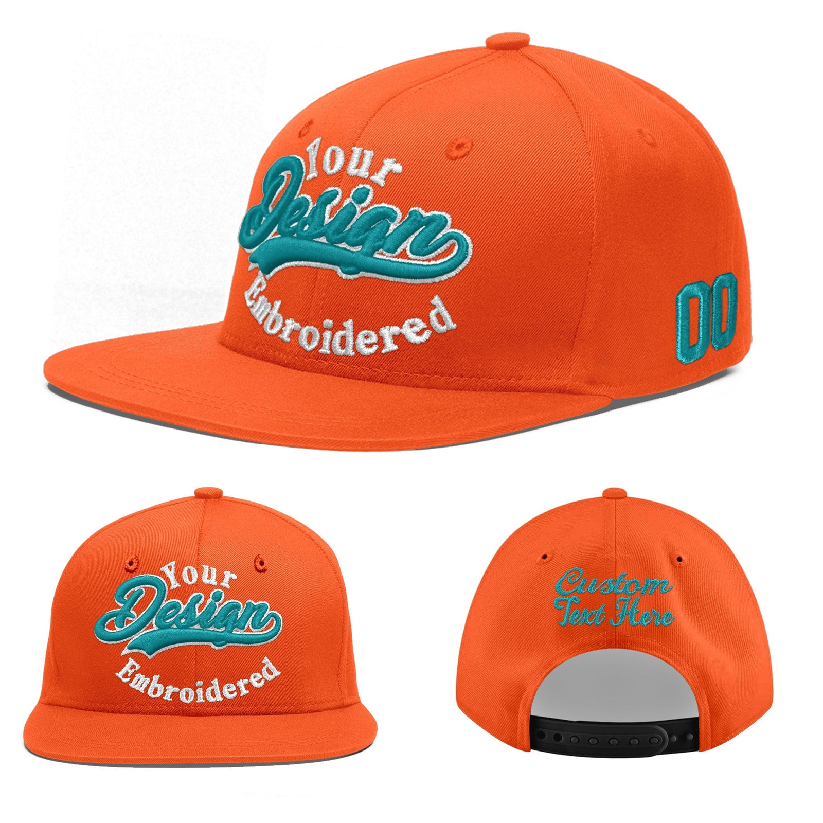 Custom Orange 3D Puff Embroidery Flat Embroidery Casual Sport Baseball Cap
