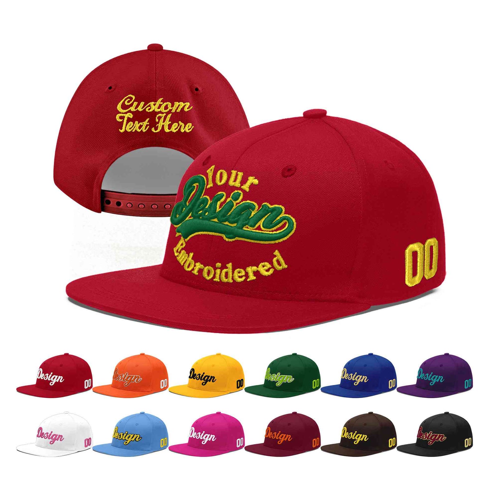 Custom Red 3D Puff Embroidery Flat Embroidery Casual Sport Baseball Cap