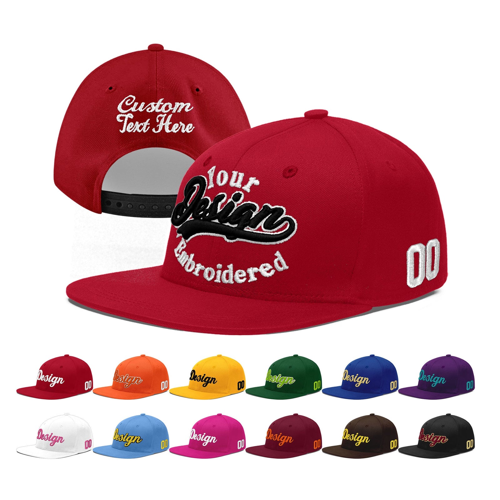 Custom Red 3D Puff Embroidery Flat Embroidery Casual Sport Baseball Cap