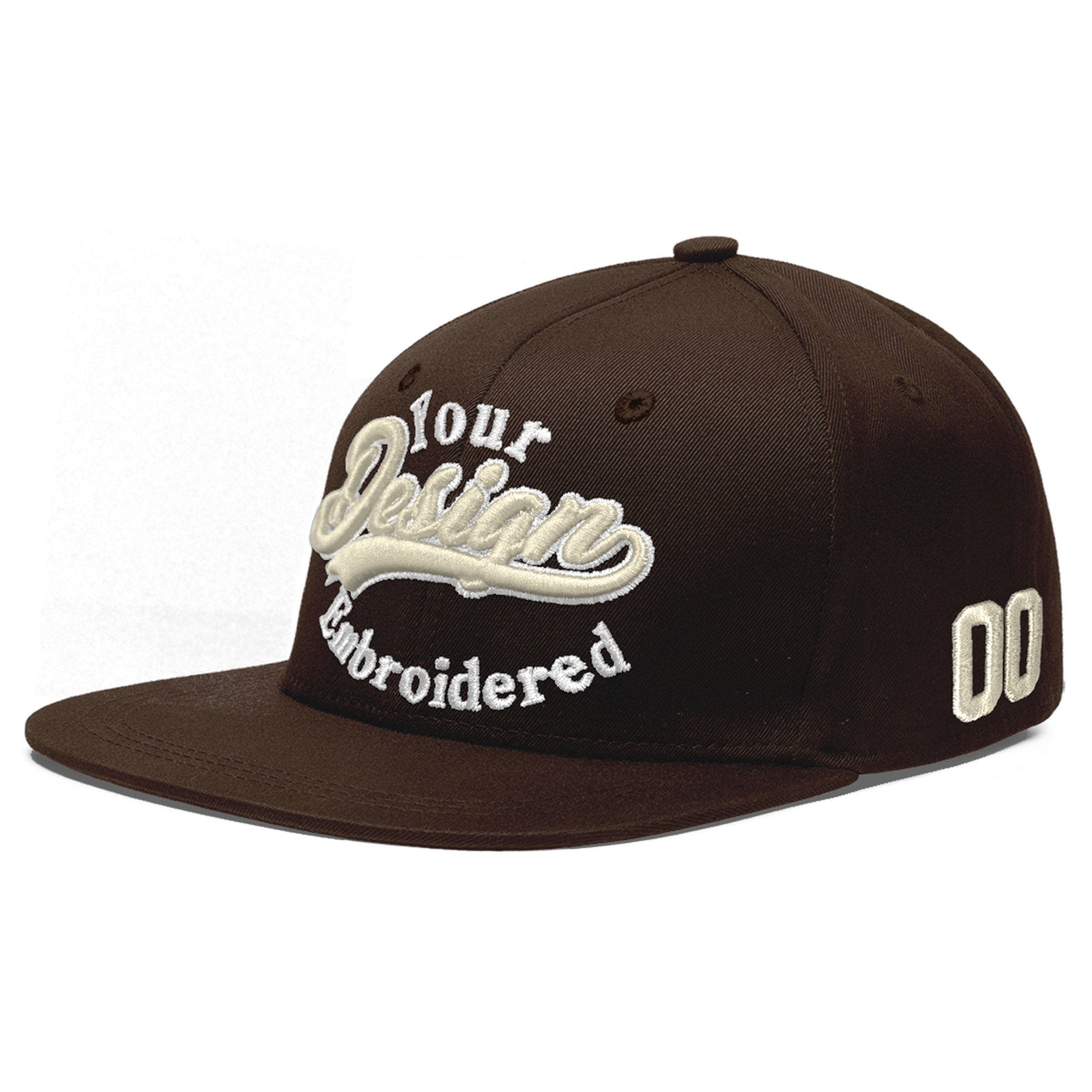 Custom Brown 3D Puff Embroidery Flat Embroidery Casual Sport Baseball Cap