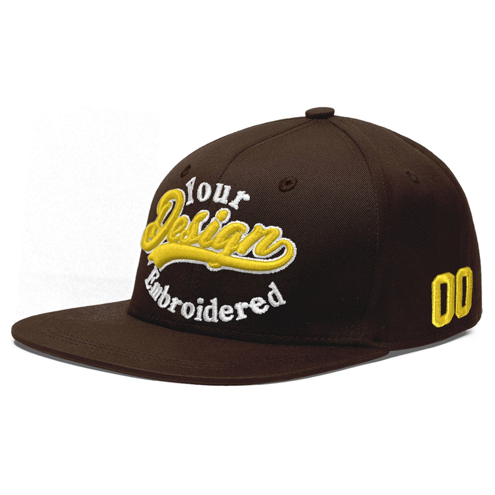 Custom Brown 3D Puff Embroidery Flat Embroidery Casual Sport Baseball Cap