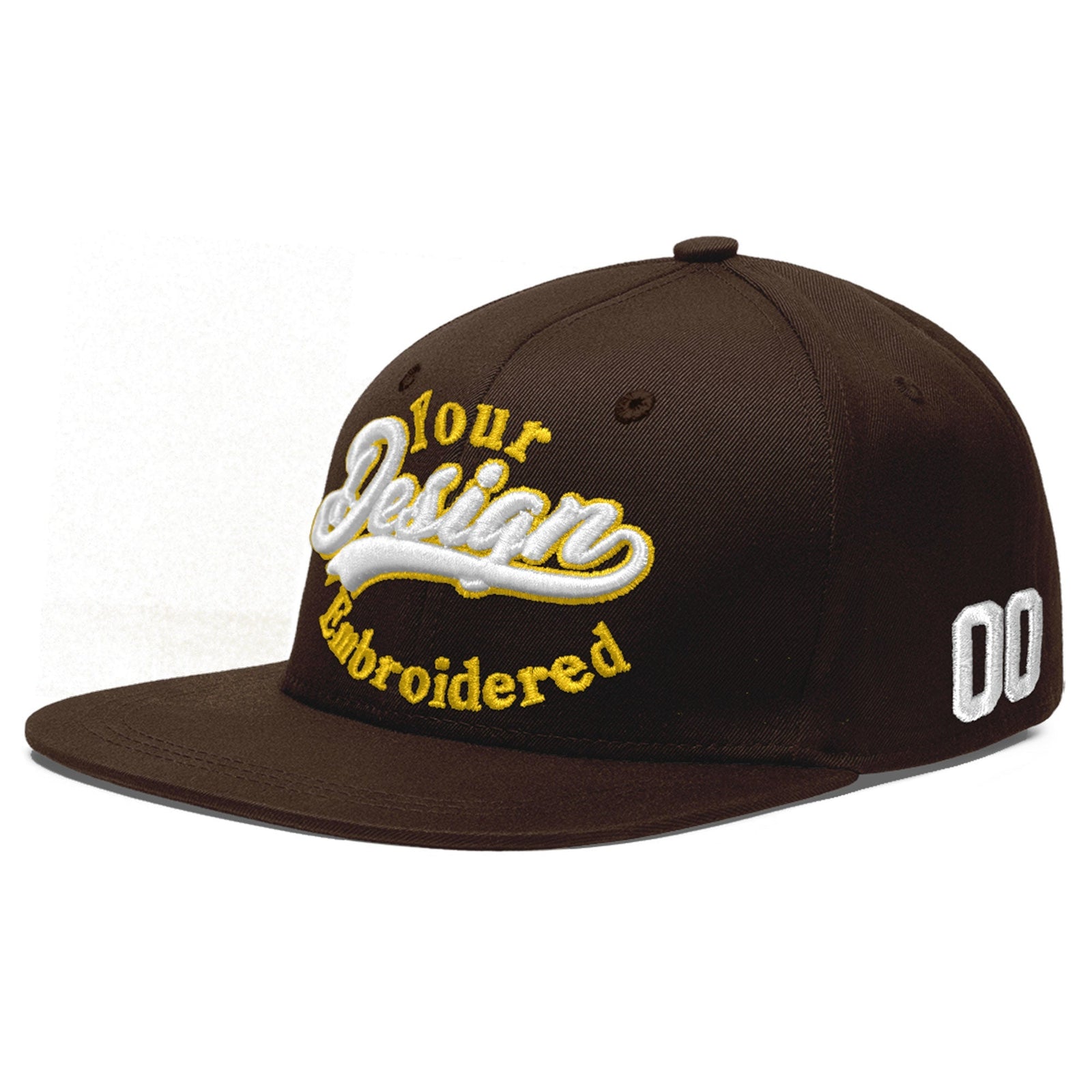 Custom Brown 3D Puff Embroidery Flat Embroidery Casual Sport Baseball Cap