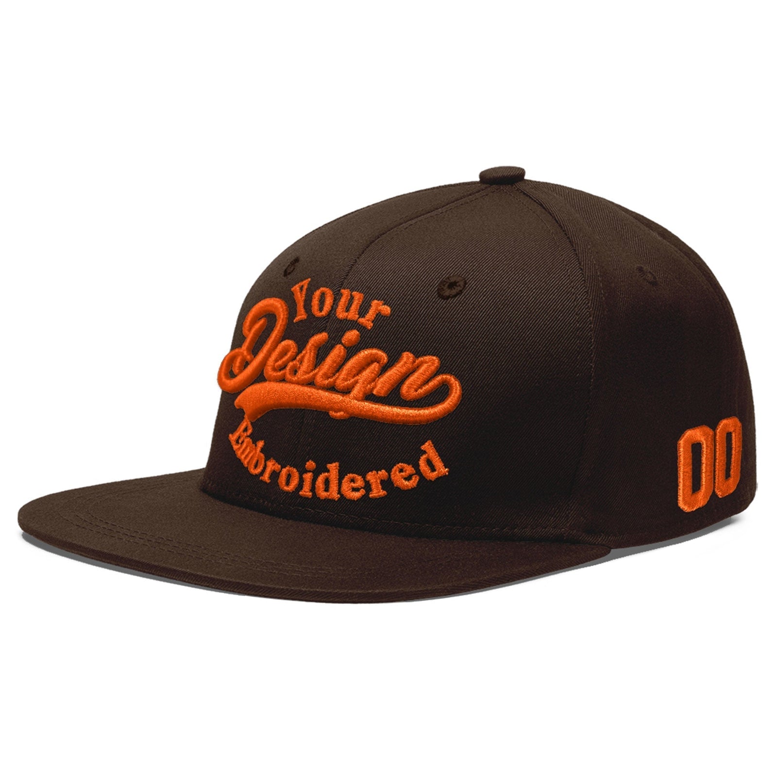 Custom Brown 3D Puff Embroidery Flat Embroidery Casual Sport Baseball Cap