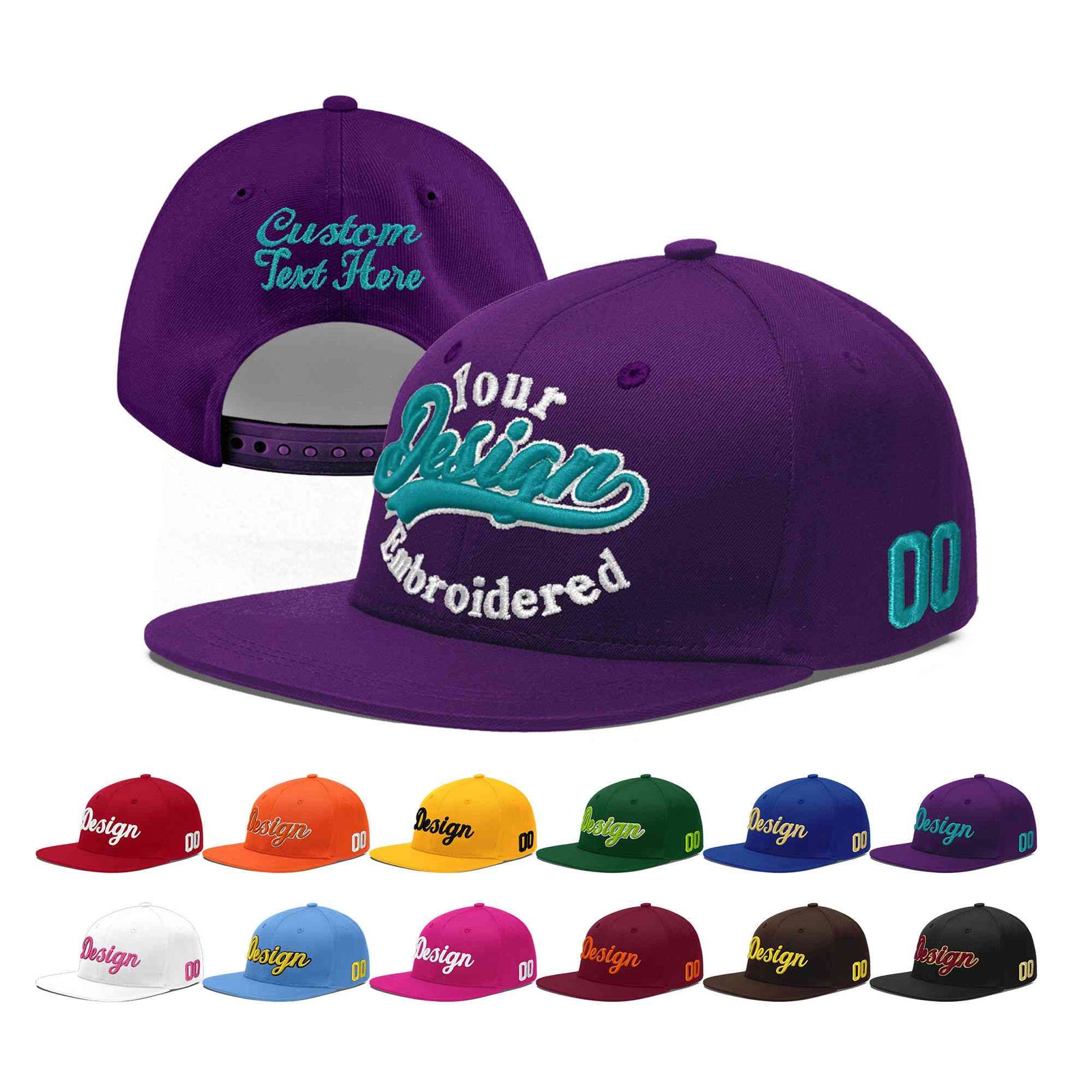 Custom Purple 3D Puff Embroidery Flat Embroidery Casual Sport Baseball Cap