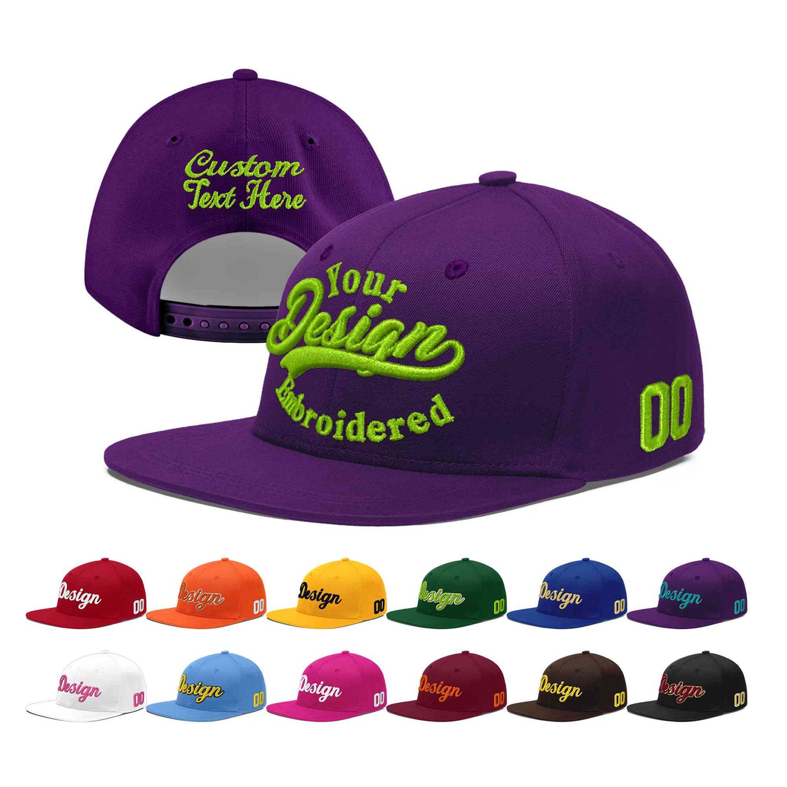 Custom Purple 3D Puff Embroidery Flat Embroidery Casual Sport Baseball Cap