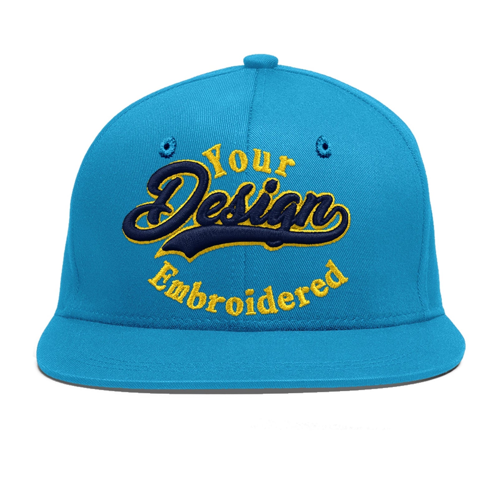 Custom Light Blue 3D Puff Embroidery Flat Embroidery Casual Sport Baseball Cap