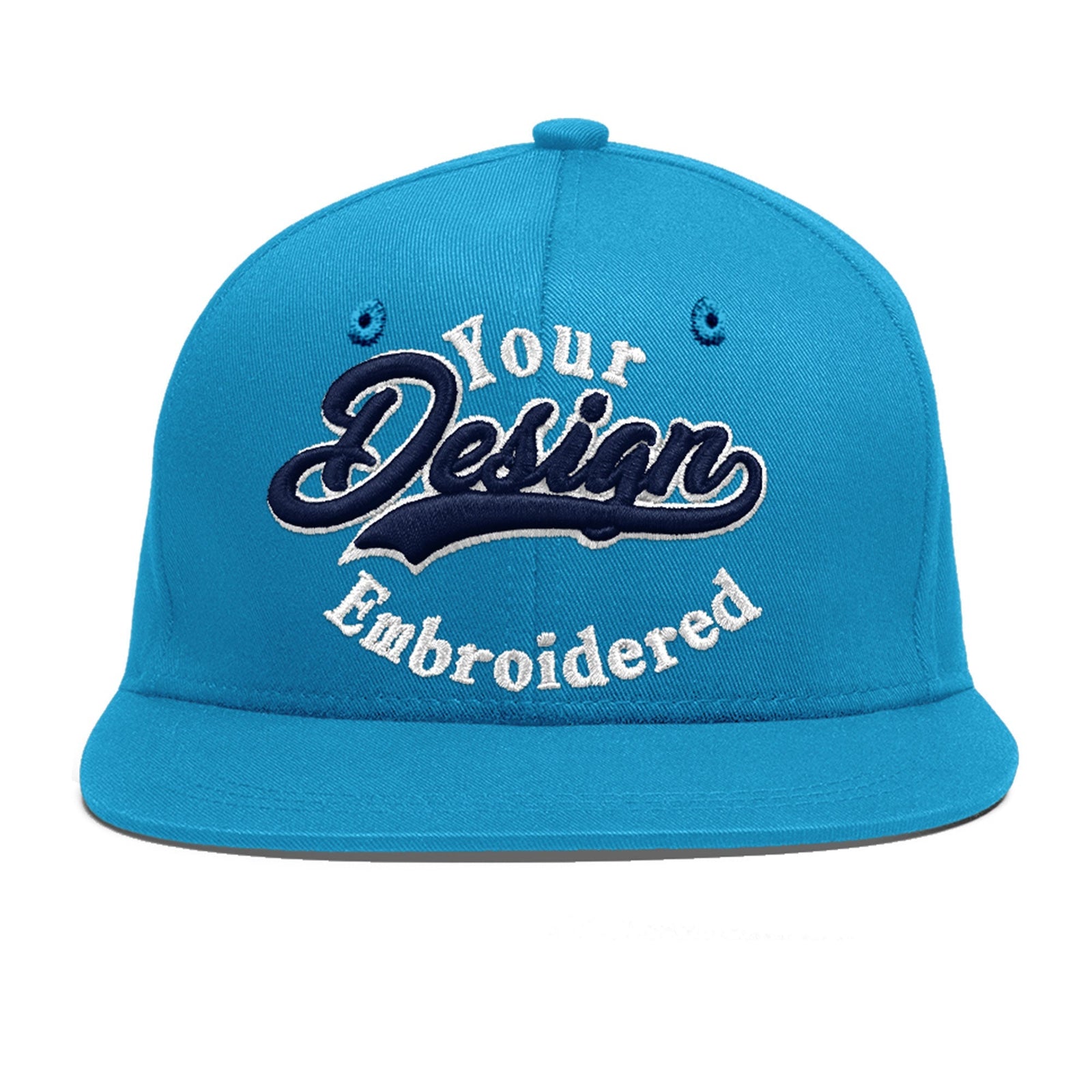 Custom Light Blue 3D Puff Embroidery Flat Embroidery Casual Sport Baseball Cap