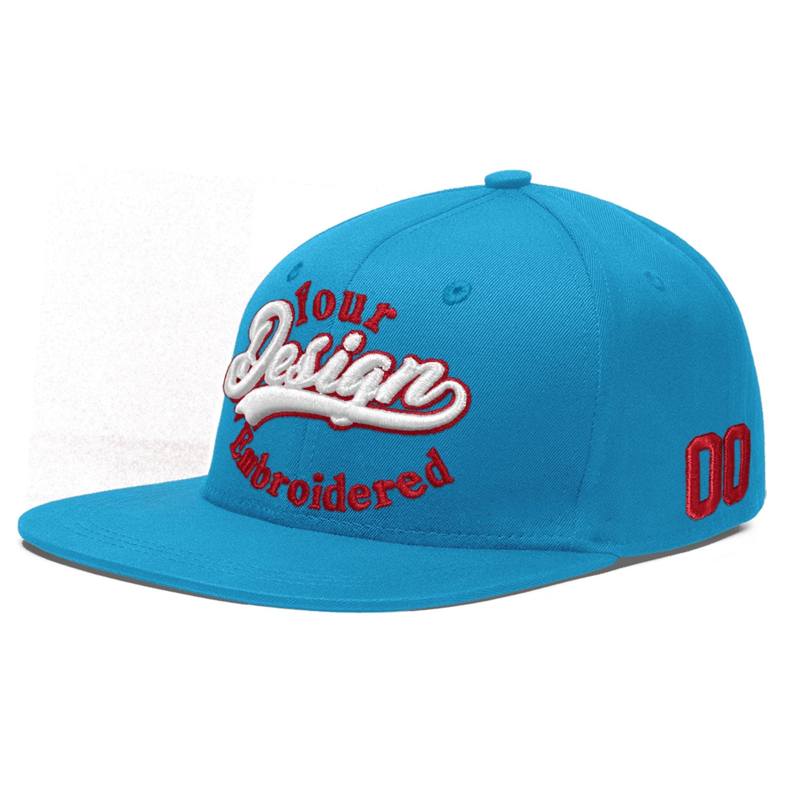 Custom Light Blue 3D Puff Embroidery Flat Embroidery Casual Sport Baseball Cap