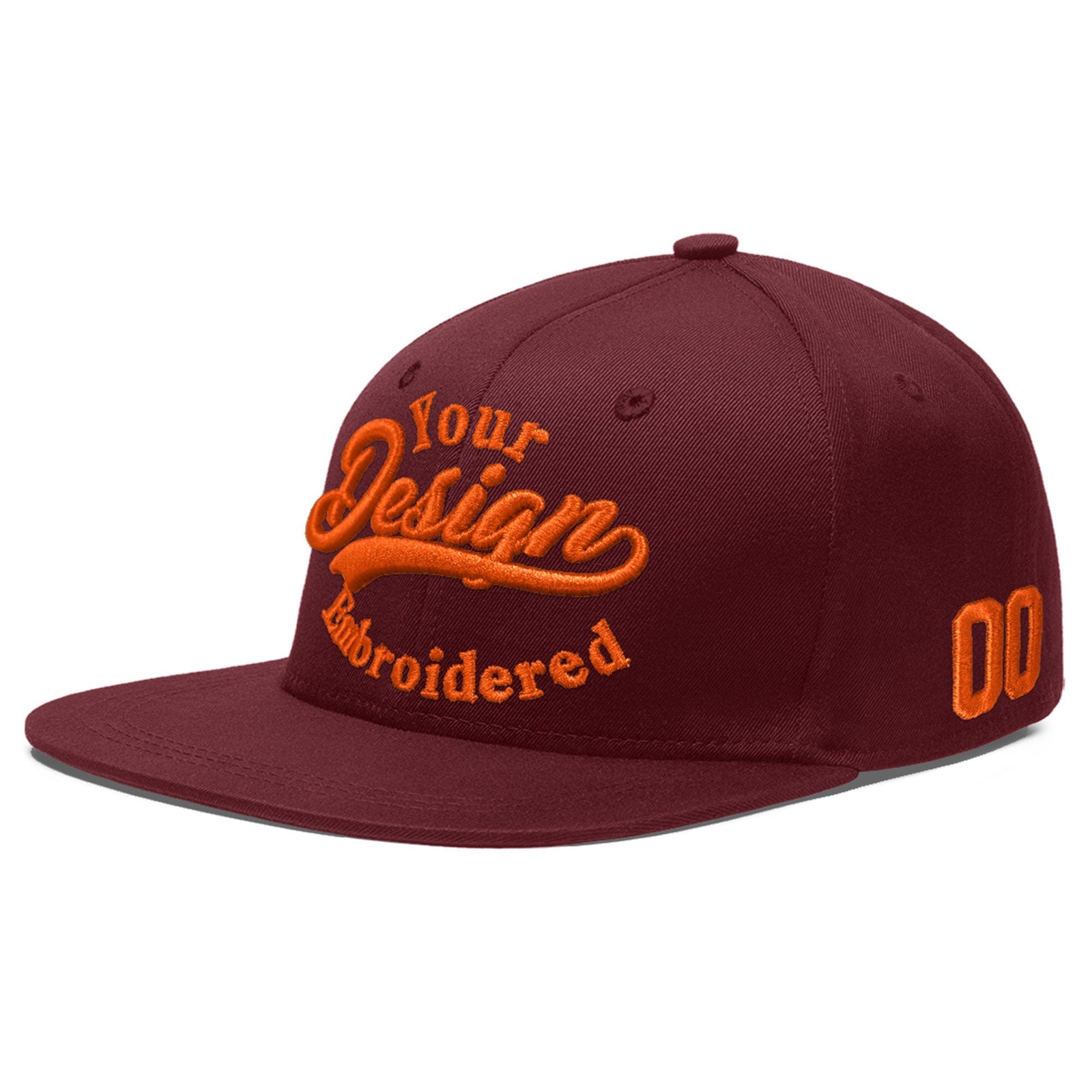 Custom Maroon 3D Puff Embroidery Flat Embroidery Casual Sport Baseball Cap