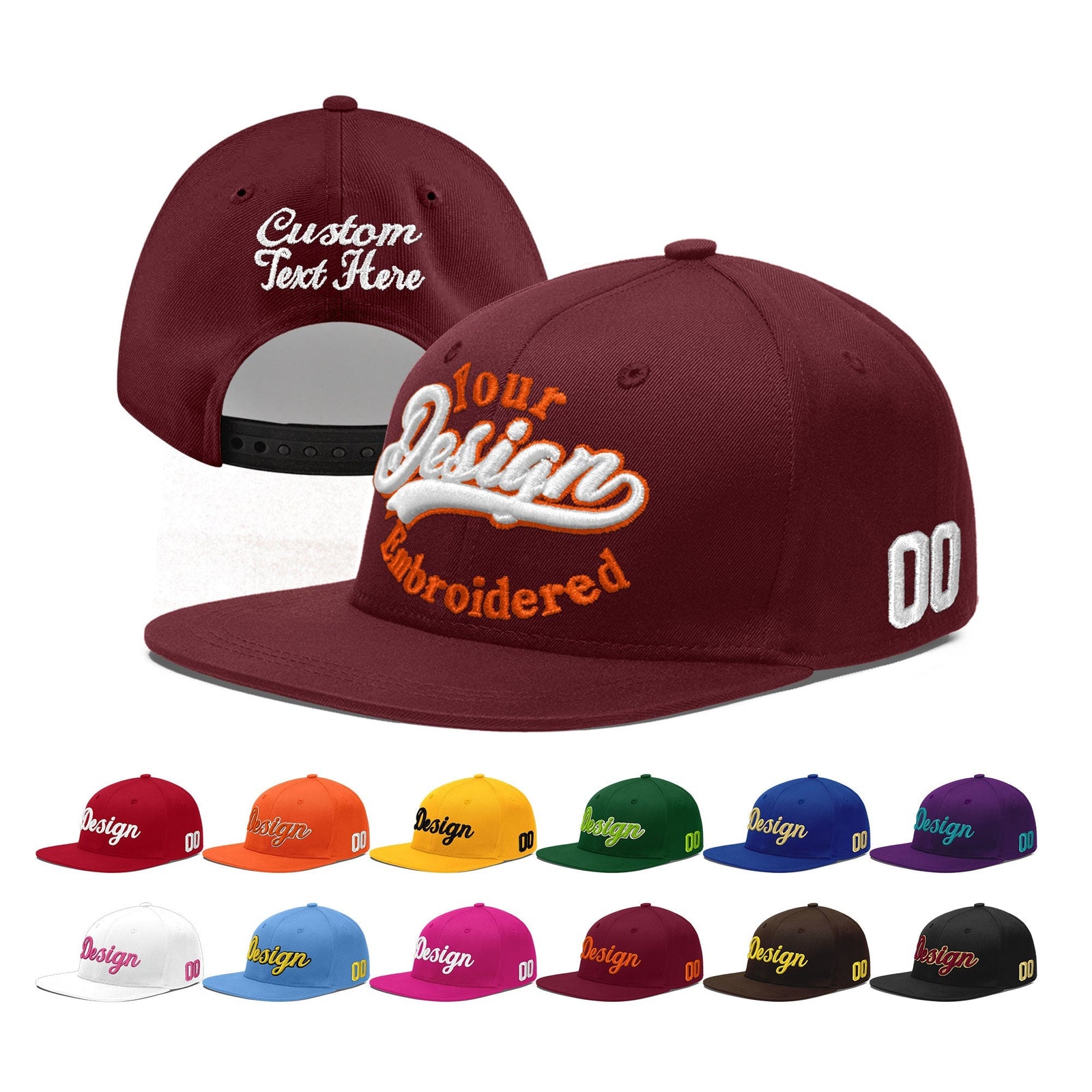 Custom Maroon 3D Puff Embroidery Flat Embroidery Casual Sport Baseball Cap