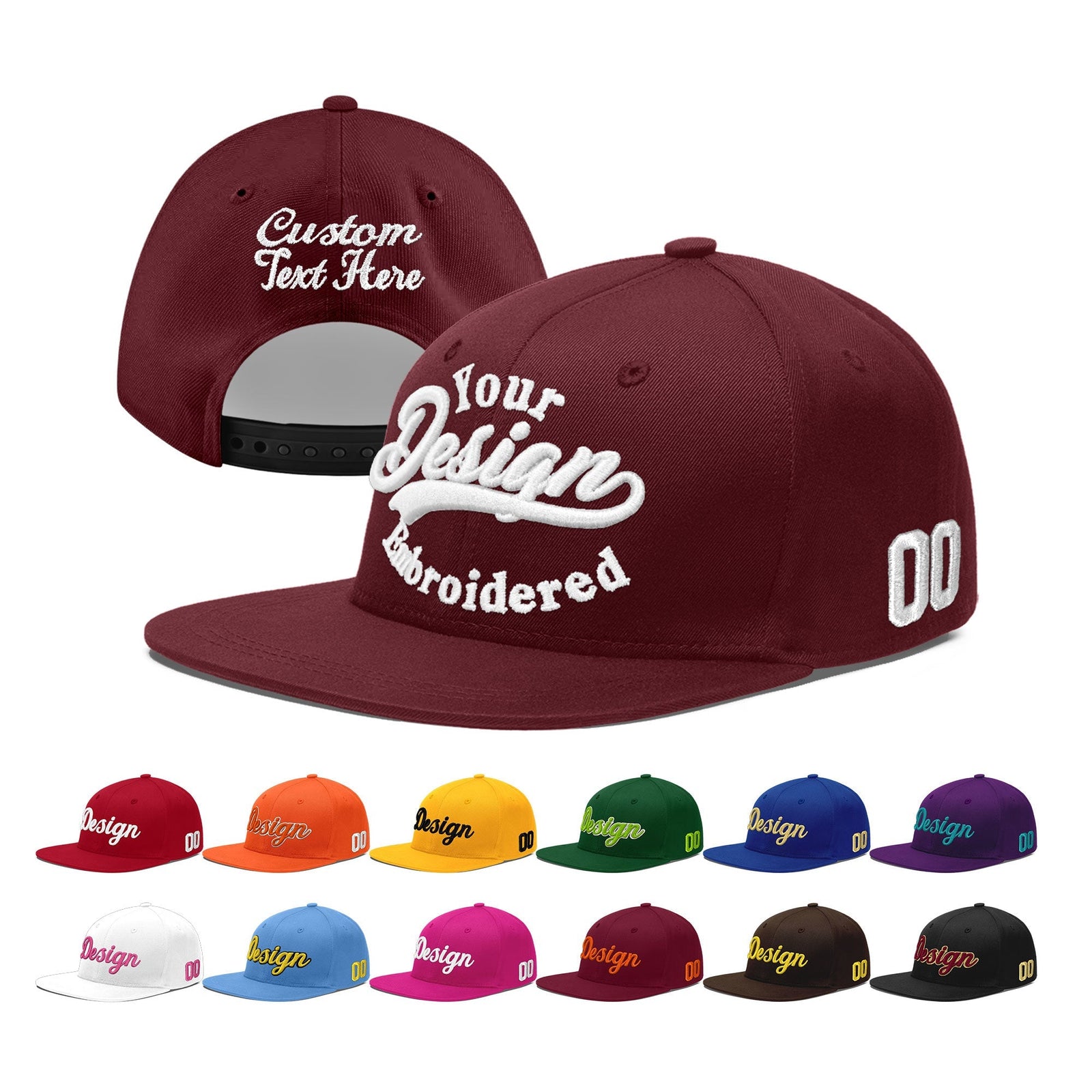 Custom Maroon 3D Puff Embroidery Flat Embroidery Casual Sport Baseball Cap
