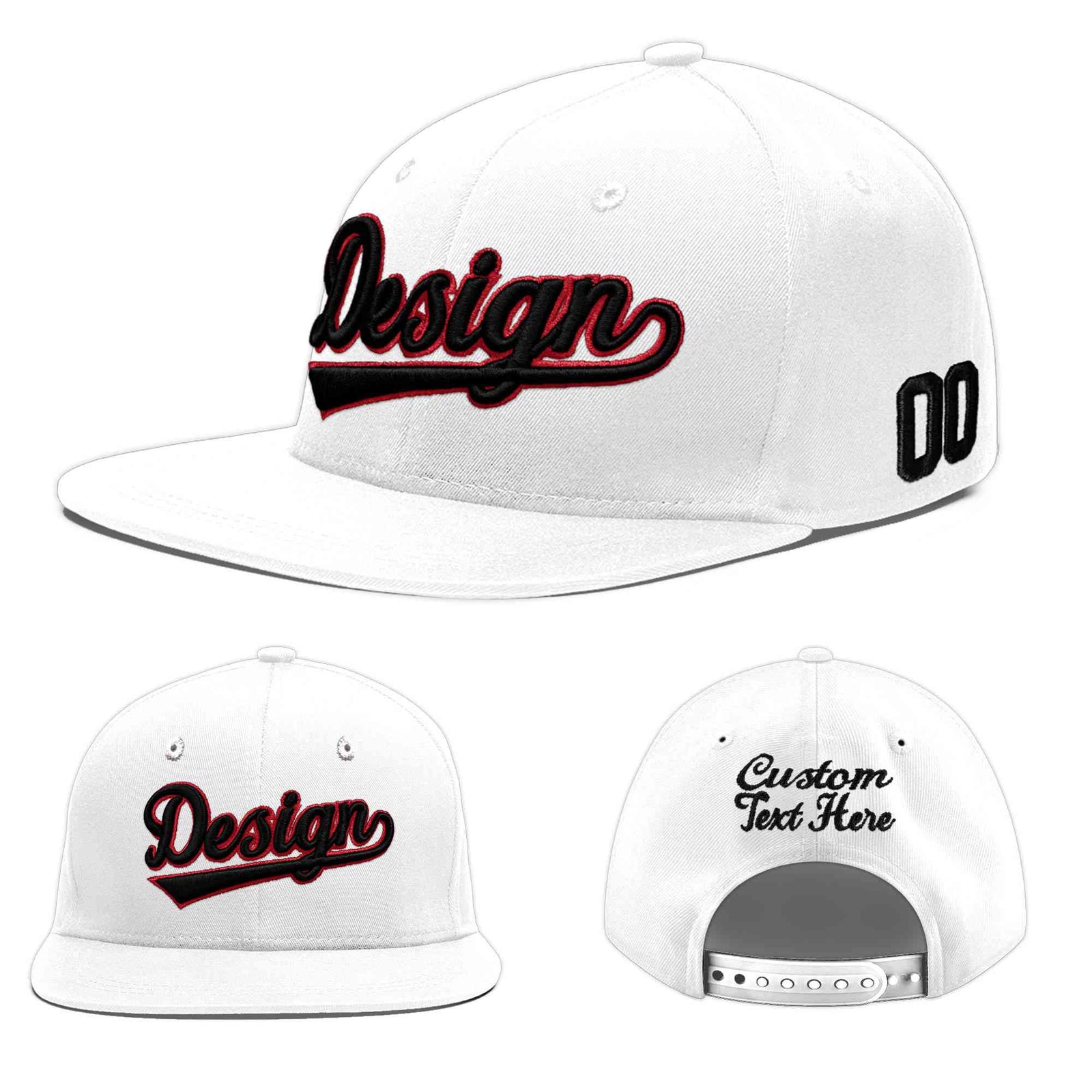 Custom White 3D Puff Embroidery Flat Embroidery Casual Sport Baseball Cap
