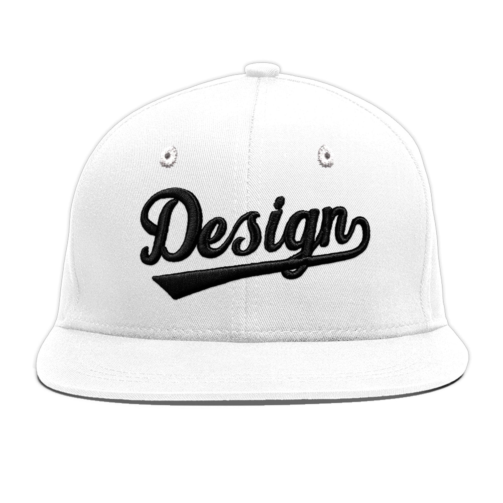Custom White 3D Puff Embroidery Flat Embroidery Casual Sport Baseball Cap