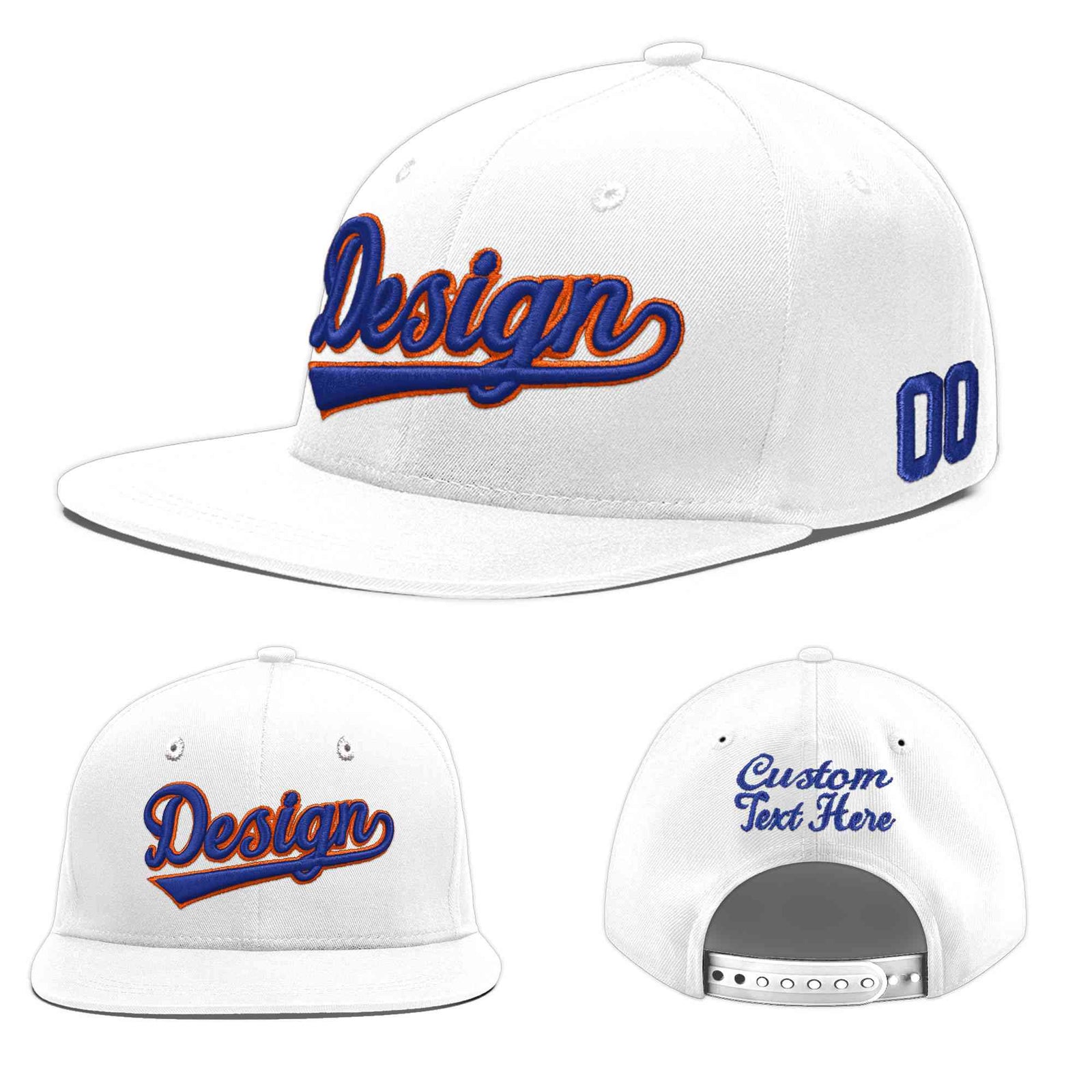 Custom White 3D Puff Embroidery Flat Embroidery Casual Sport Baseball Cap