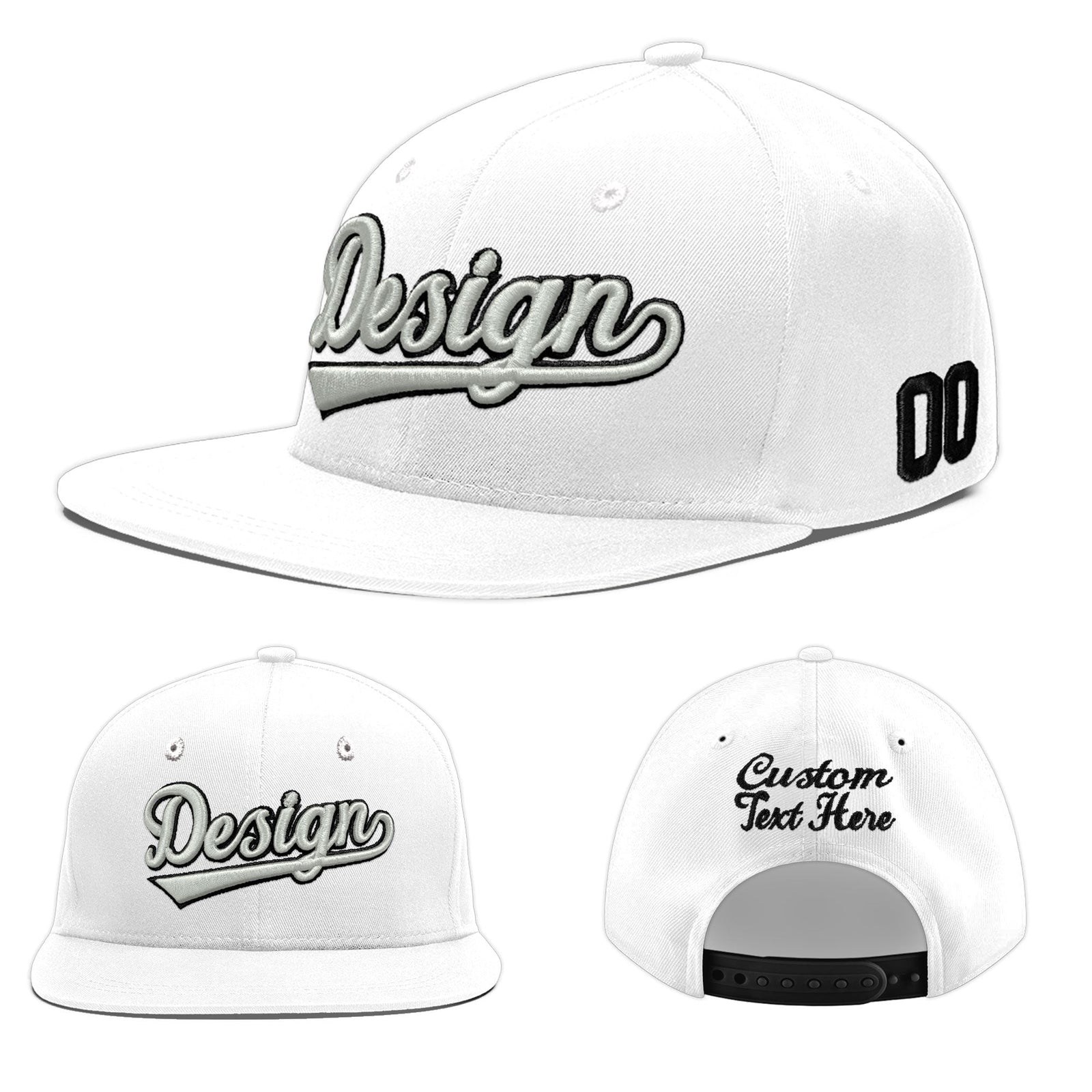 Custom White 3D Puff Embroidery Flat Embroidery Casual Sport Baseball Cap