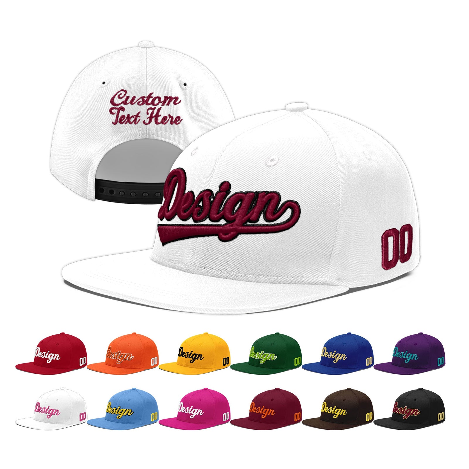 Custom White 3D Puff Embroidery Flat Embroidery Casual Sport Baseball Cap