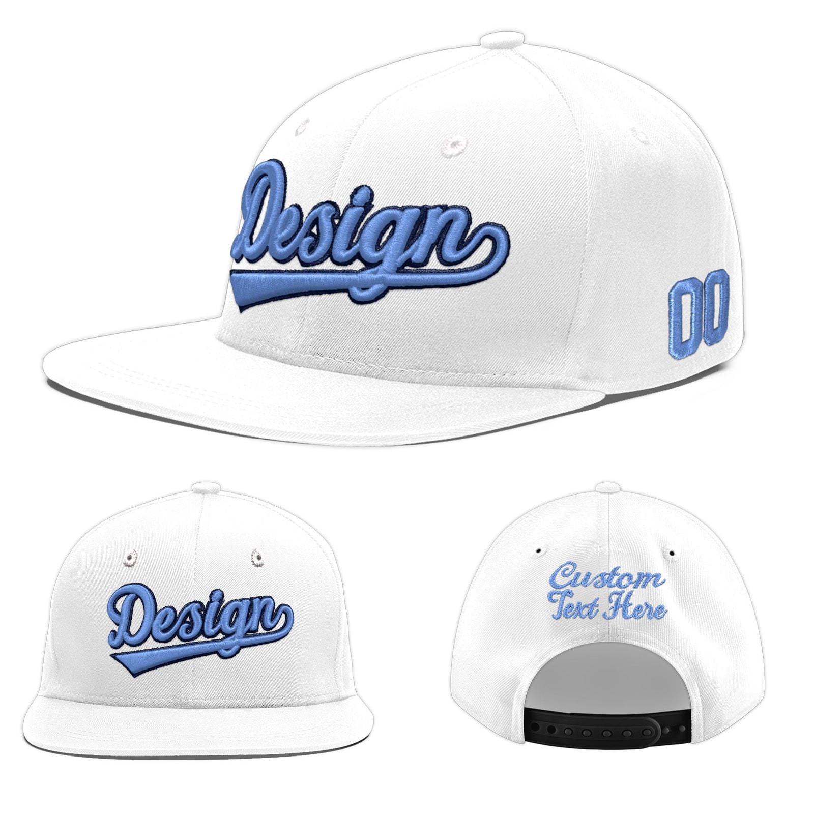 Custom White 3D Puff Embroidery Flat Embroidery Casual Sport Baseball Cap