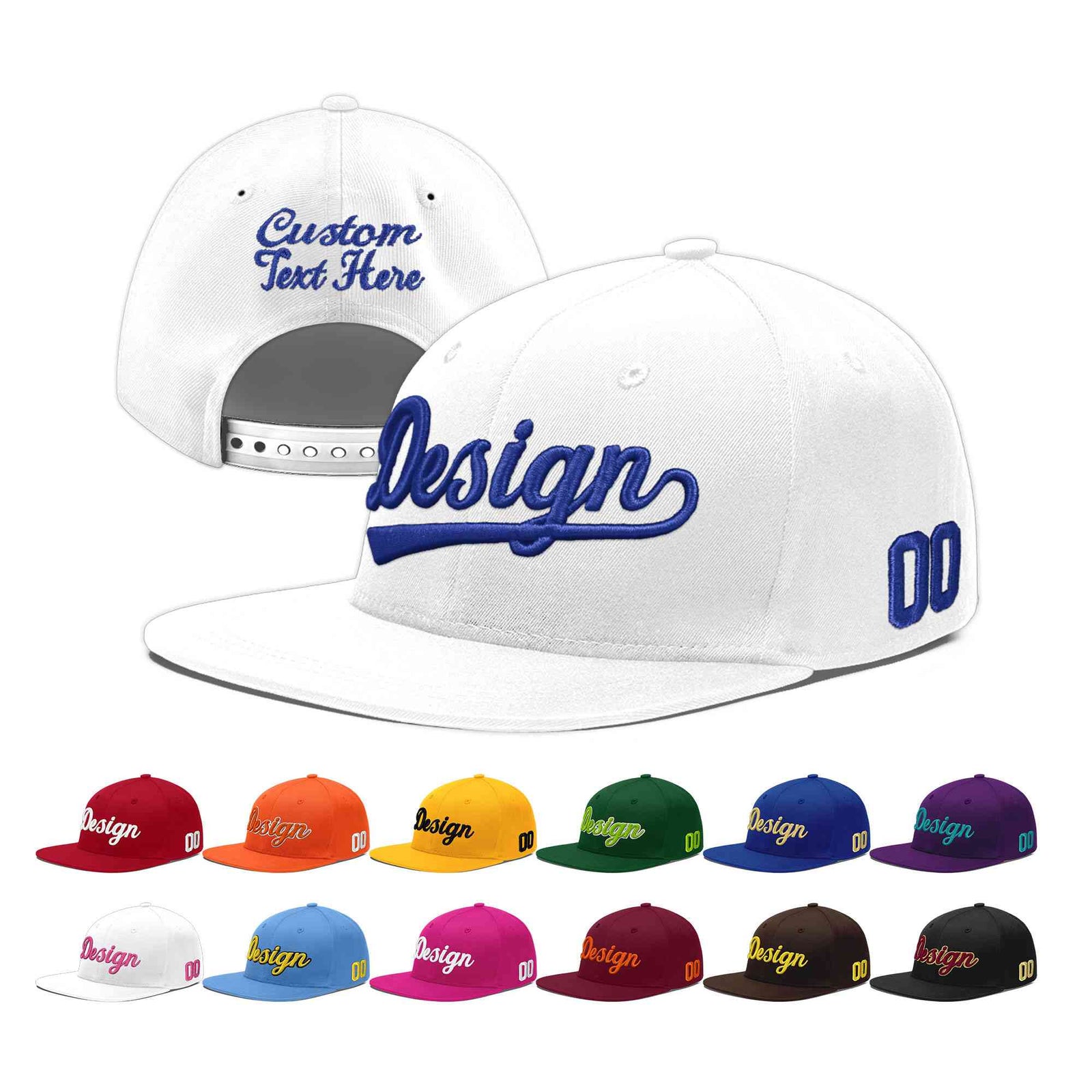 Custom White 3D Puff Embroidery Flat Embroidery Casual Sport Baseball Cap