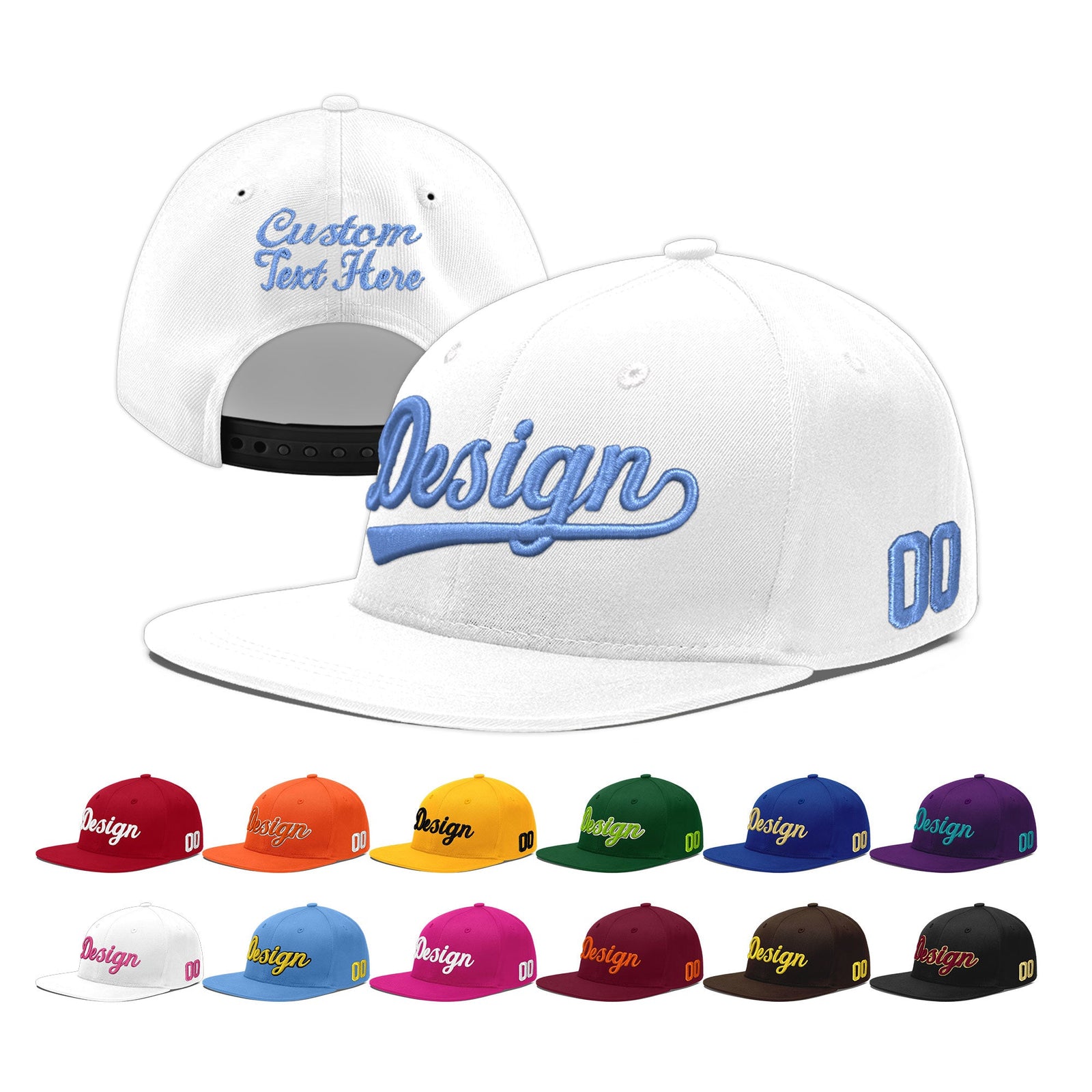 Custom White 3D Puff Embroidery Flat Embroidery Casual Sport Baseball Cap