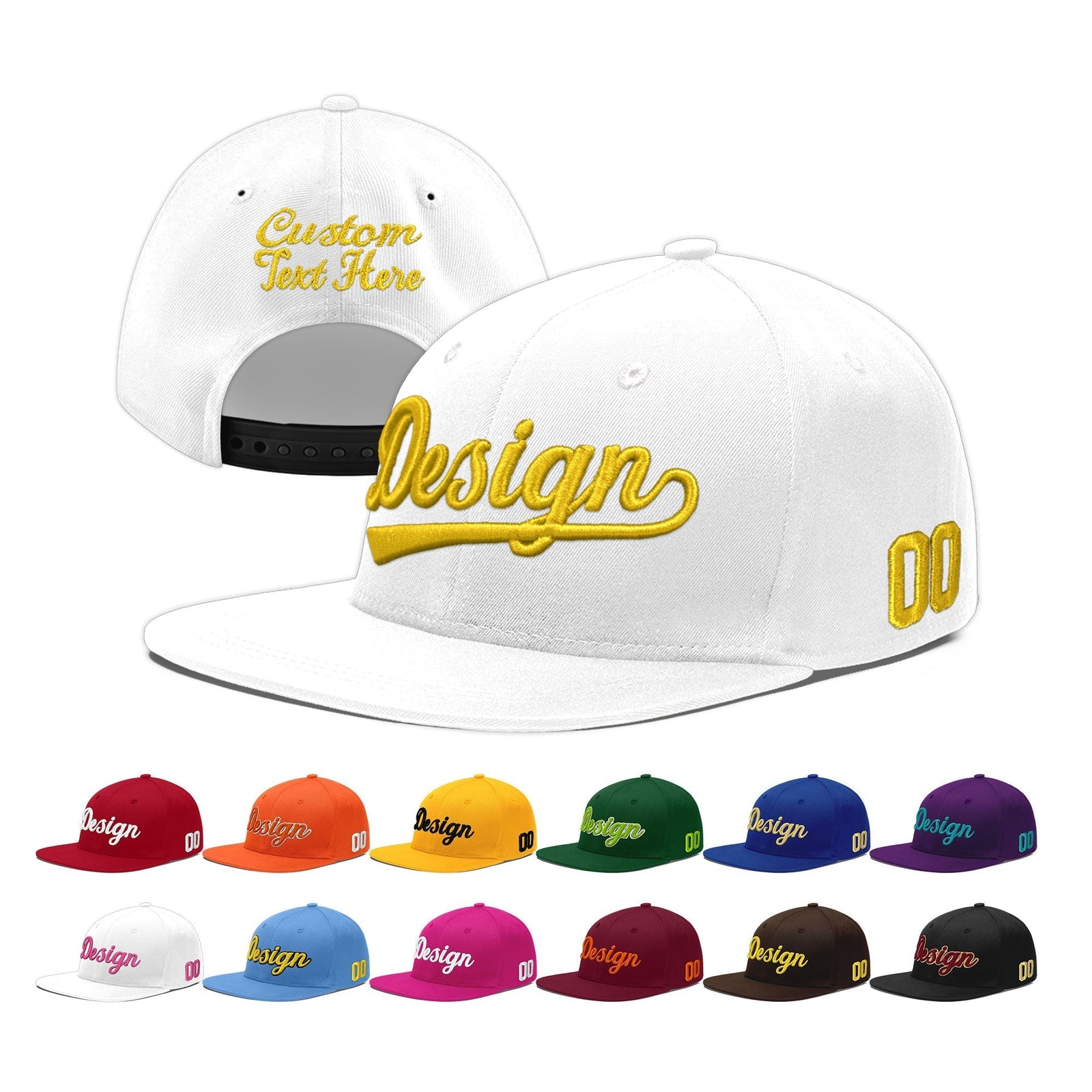 Custom White 3D Puff Embroidery Flat Embroidery Casual Sport Baseball Cap