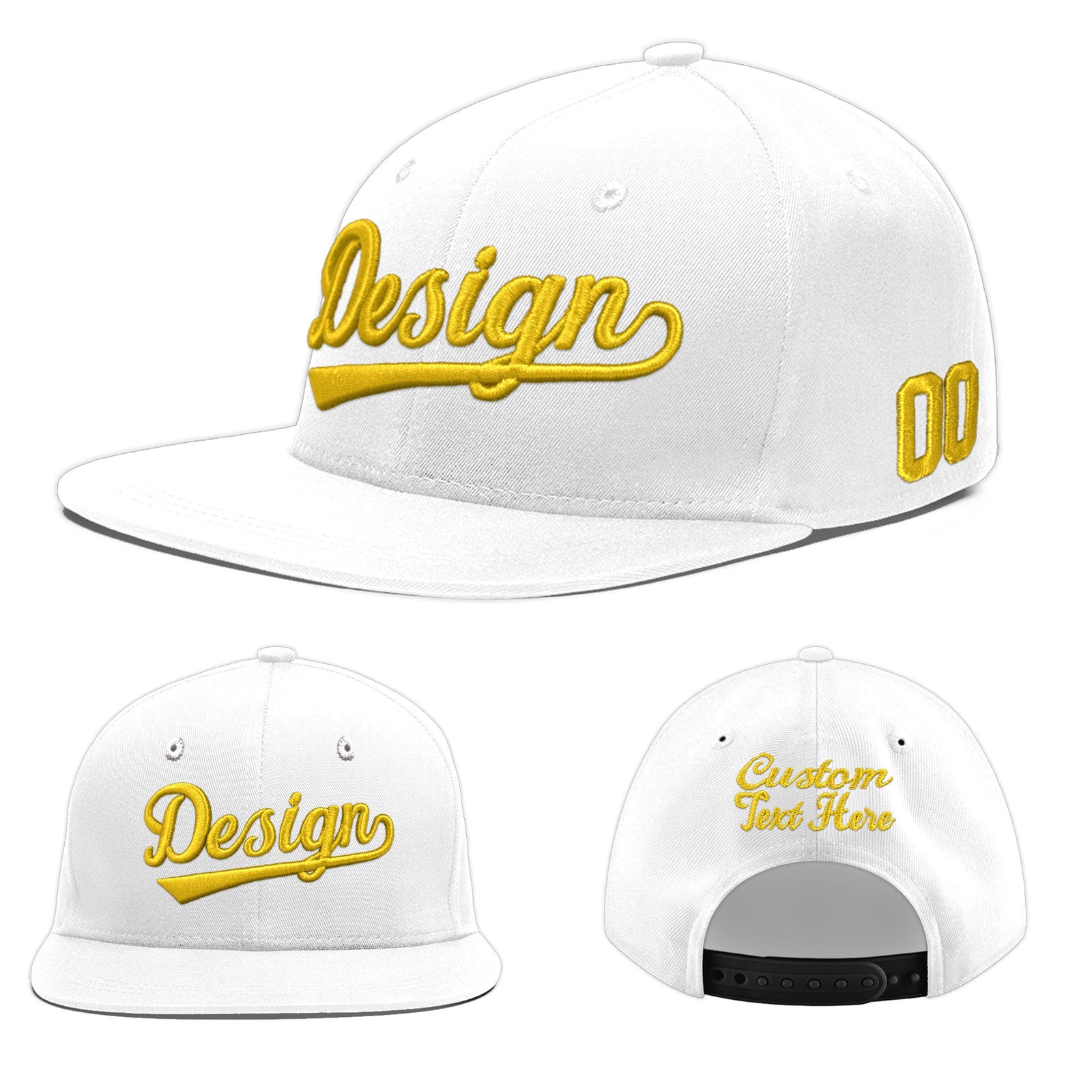 Custom White 3D Puff Embroidery Flat Embroidery Casual Sport Baseball Cap