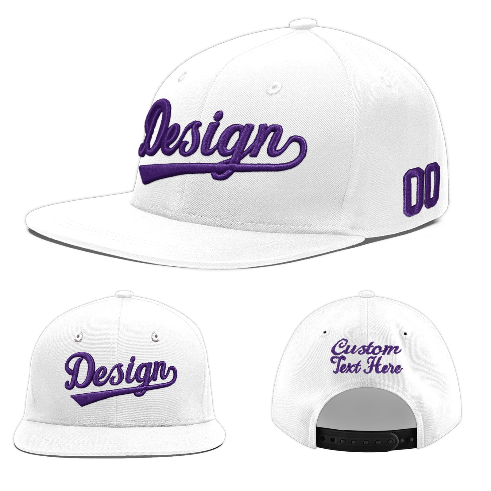 Custom White 3D Puff Embroidery Flat Embroidery Casual Sport Baseball Cap