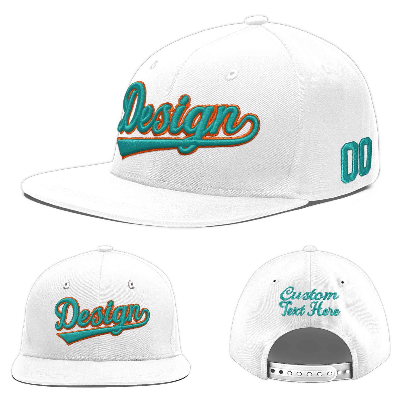 Custom White 3D Puff Embroidery Flat Embroidery Casual Sport Baseball Cap