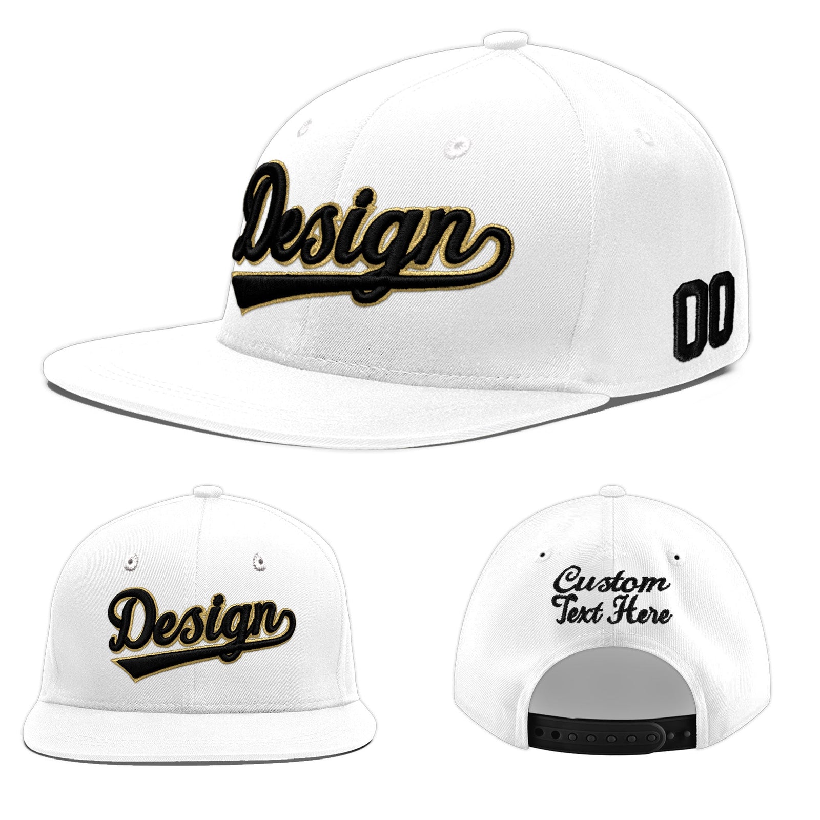 Custom White 3D Puff Embroidery Flat Embroidery Casual Sport Baseball Cap