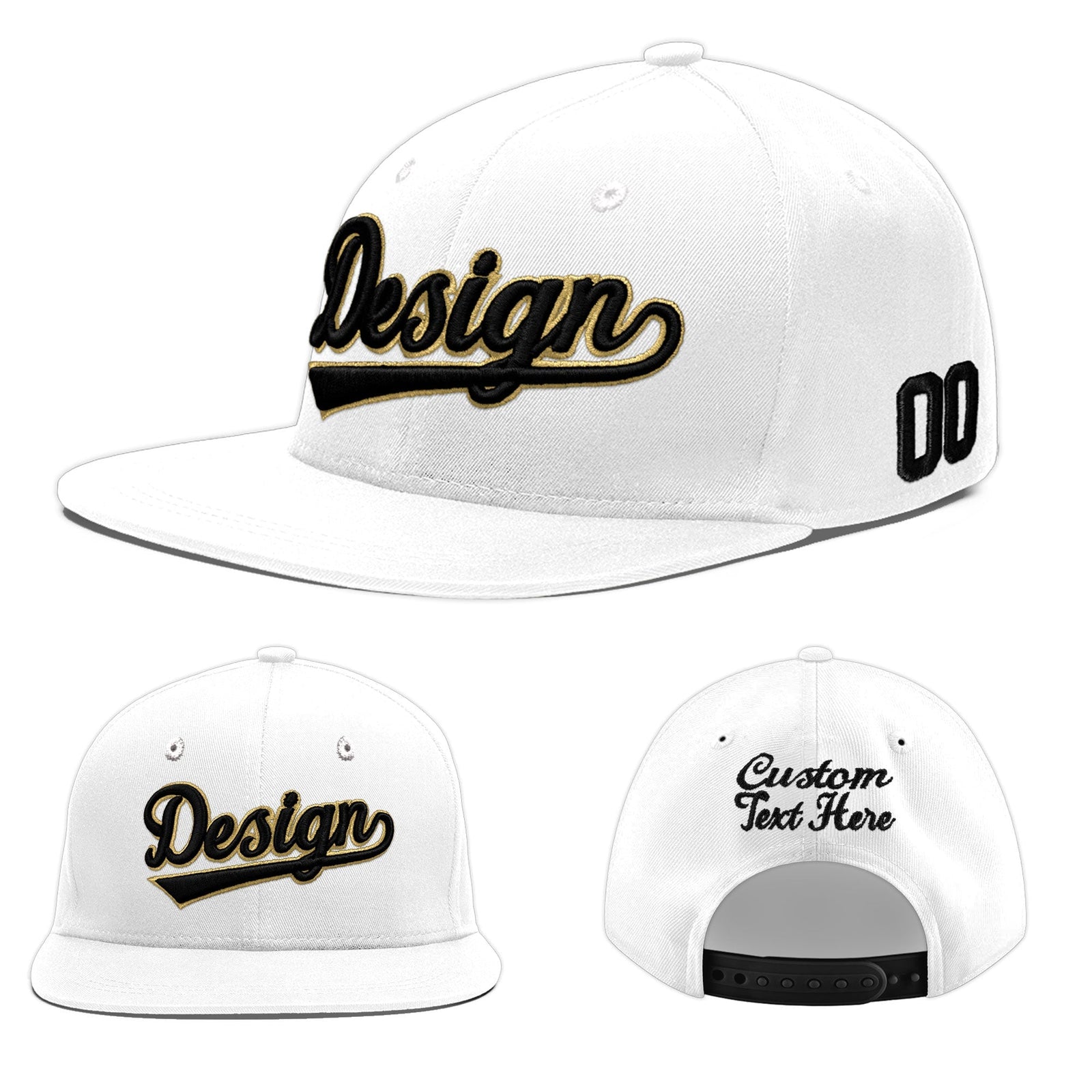 Custom White 3D Puff Embroidery Flat Embroidery Casual Sport Baseball Cap