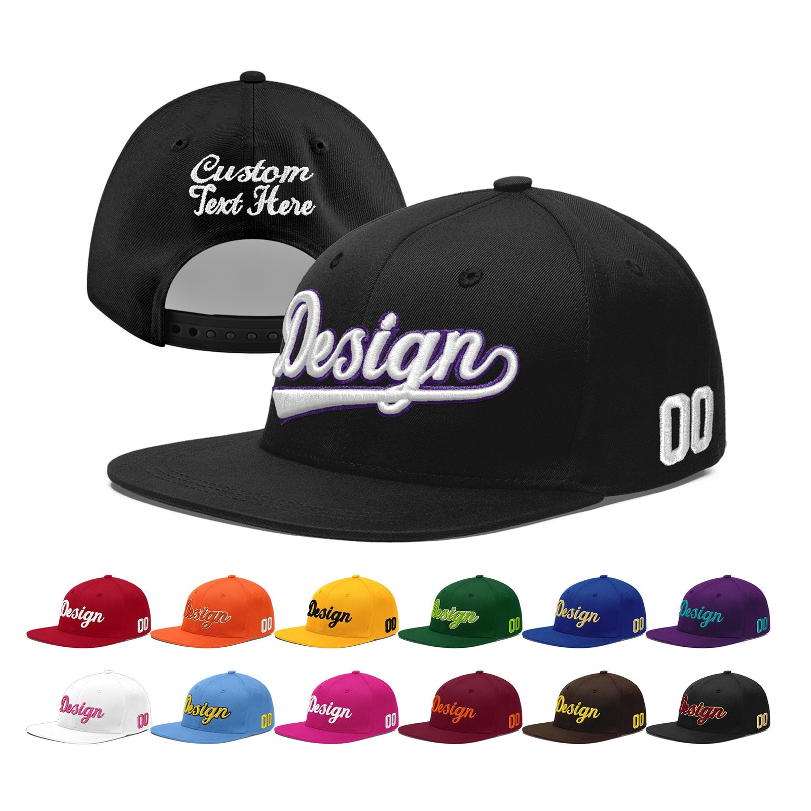 Custom Black 3D Puff Embroidery Flat Embroidery Casual Sport Baseball Cap