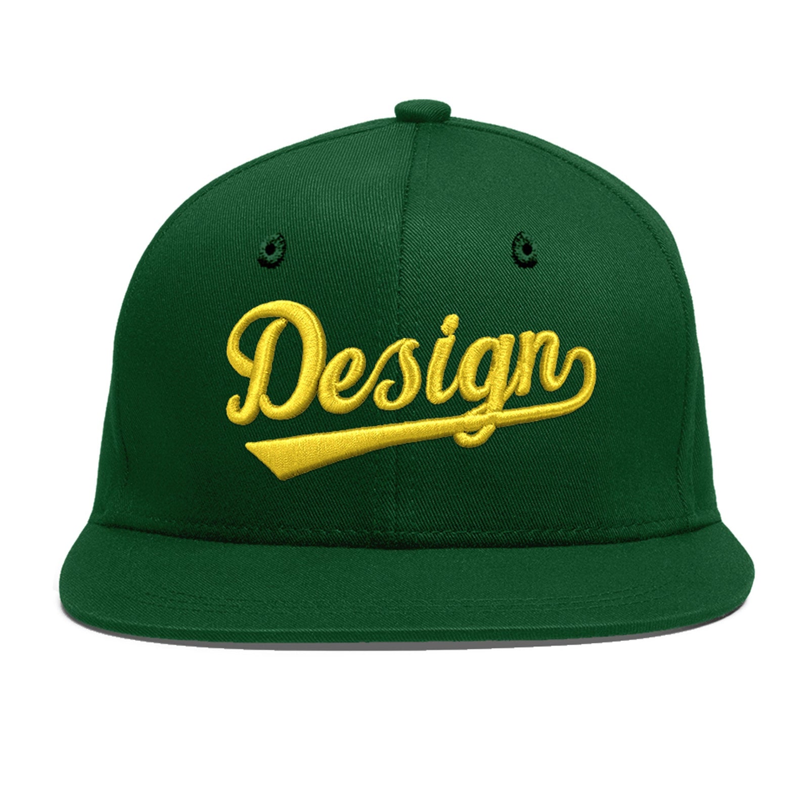 Custom Green 3D Puff Embroidery Flat Embroidery Casual Sport Baseball Cap