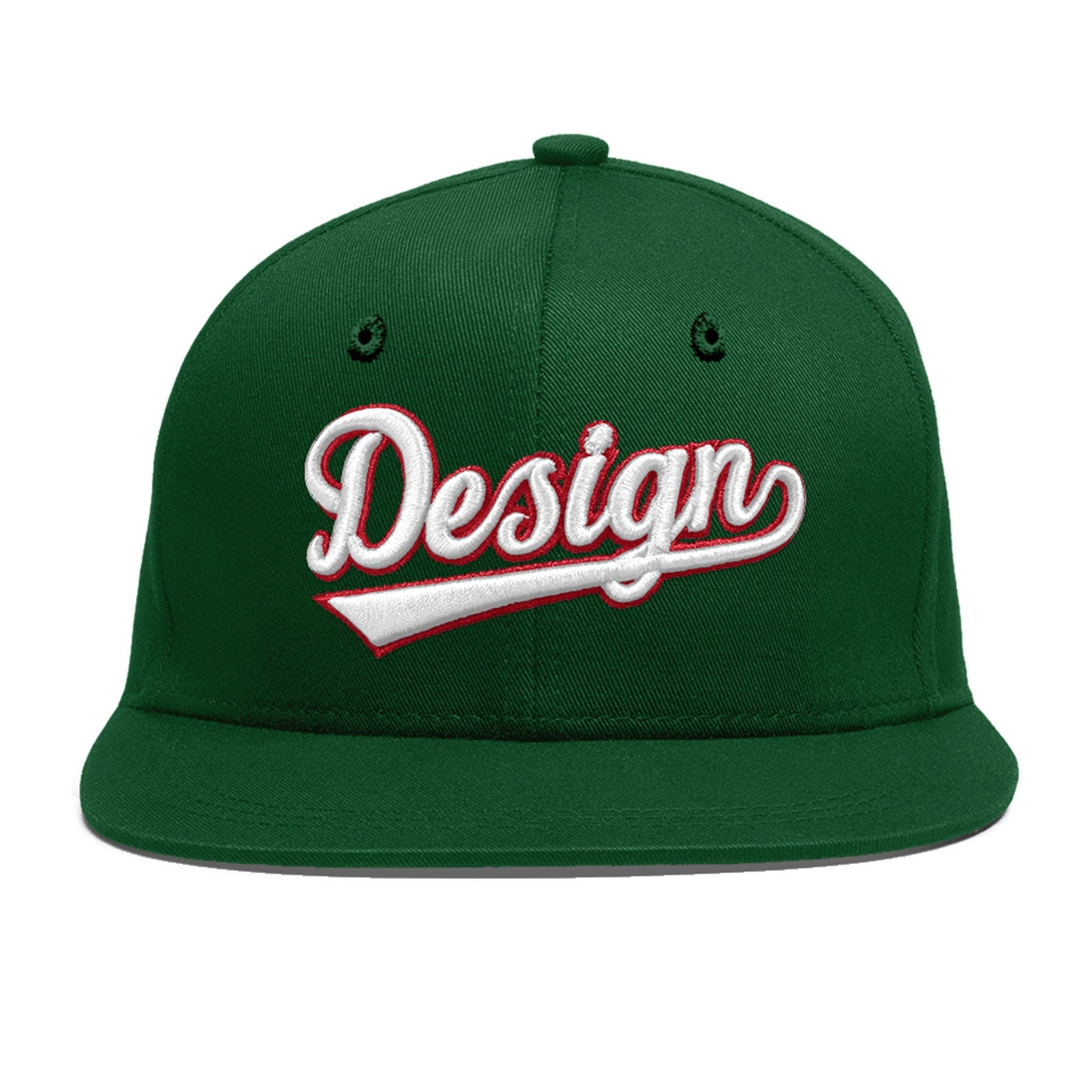 Custom Green 3D Puff Embroidery Flat Embroidery Casual Sport Baseball Cap