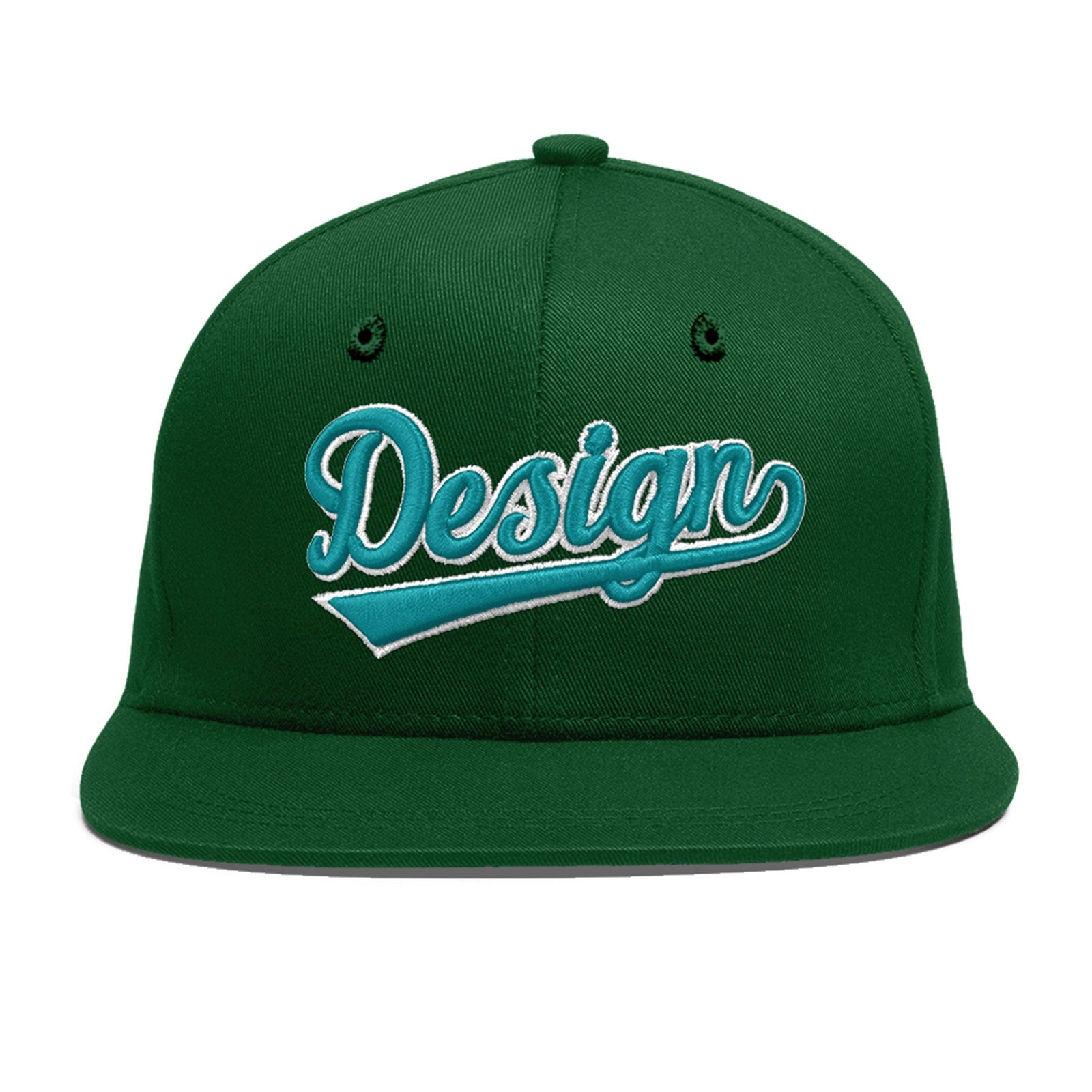 Custom Green 3D Puff Embroidery Flat Embroidery Casual Sport Baseball Cap