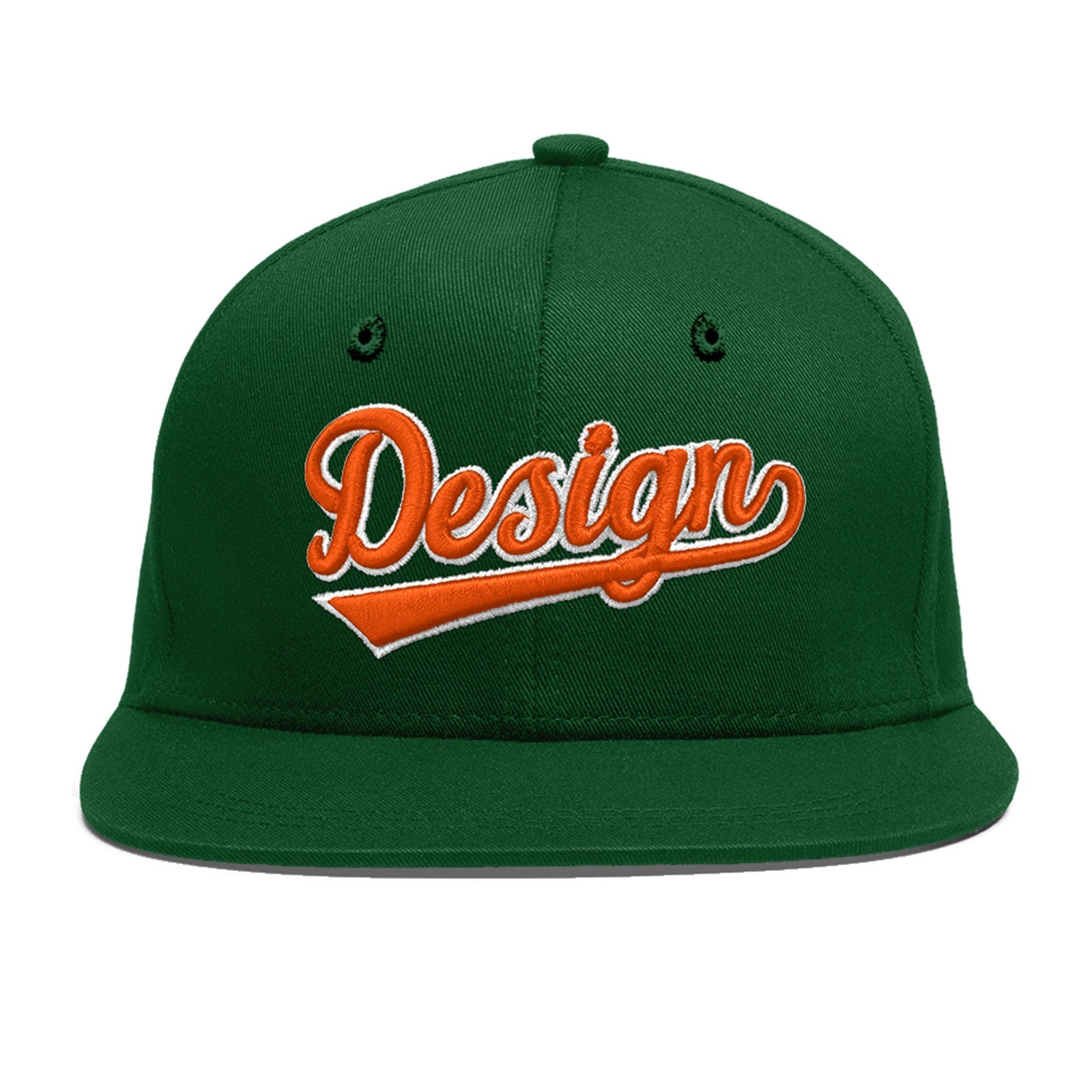 Custom Green 3D Puff Embroidery Flat Embroidery Casual Sport Baseball Cap