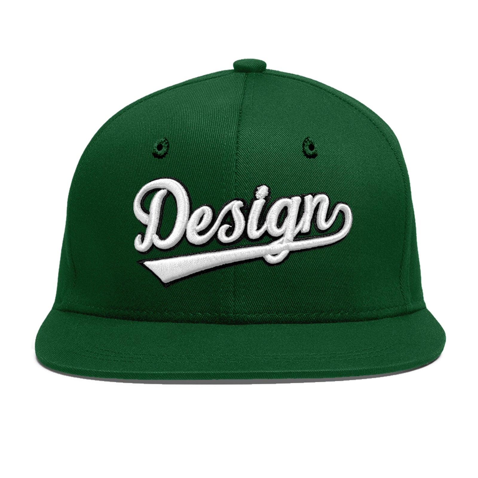 Custom Green 3D Puff Embroidery Flat Embroidery Casual Sport Baseball Cap