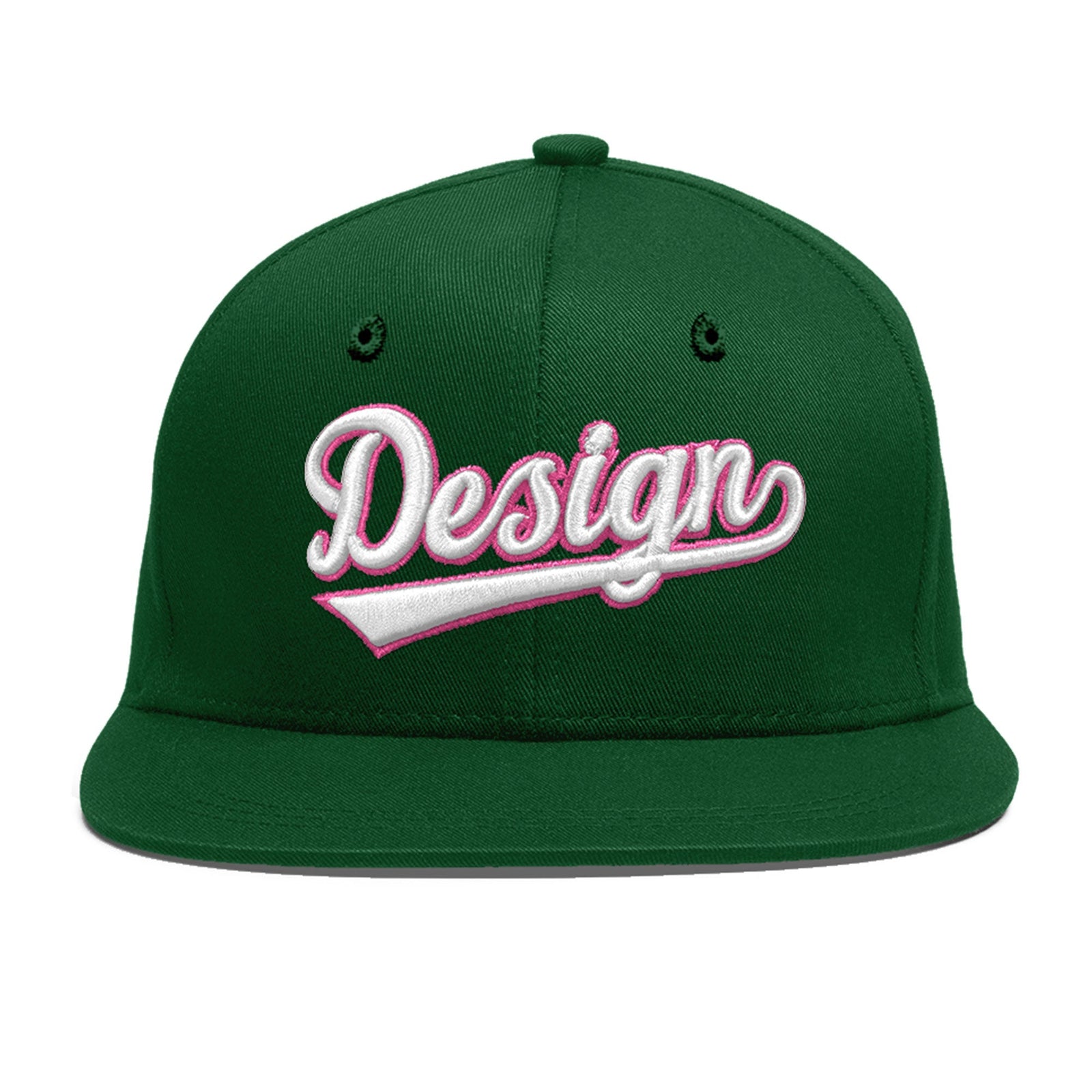 Custom Green 3D Puff Embroidery Flat Embroidery Casual Sport Baseball Cap