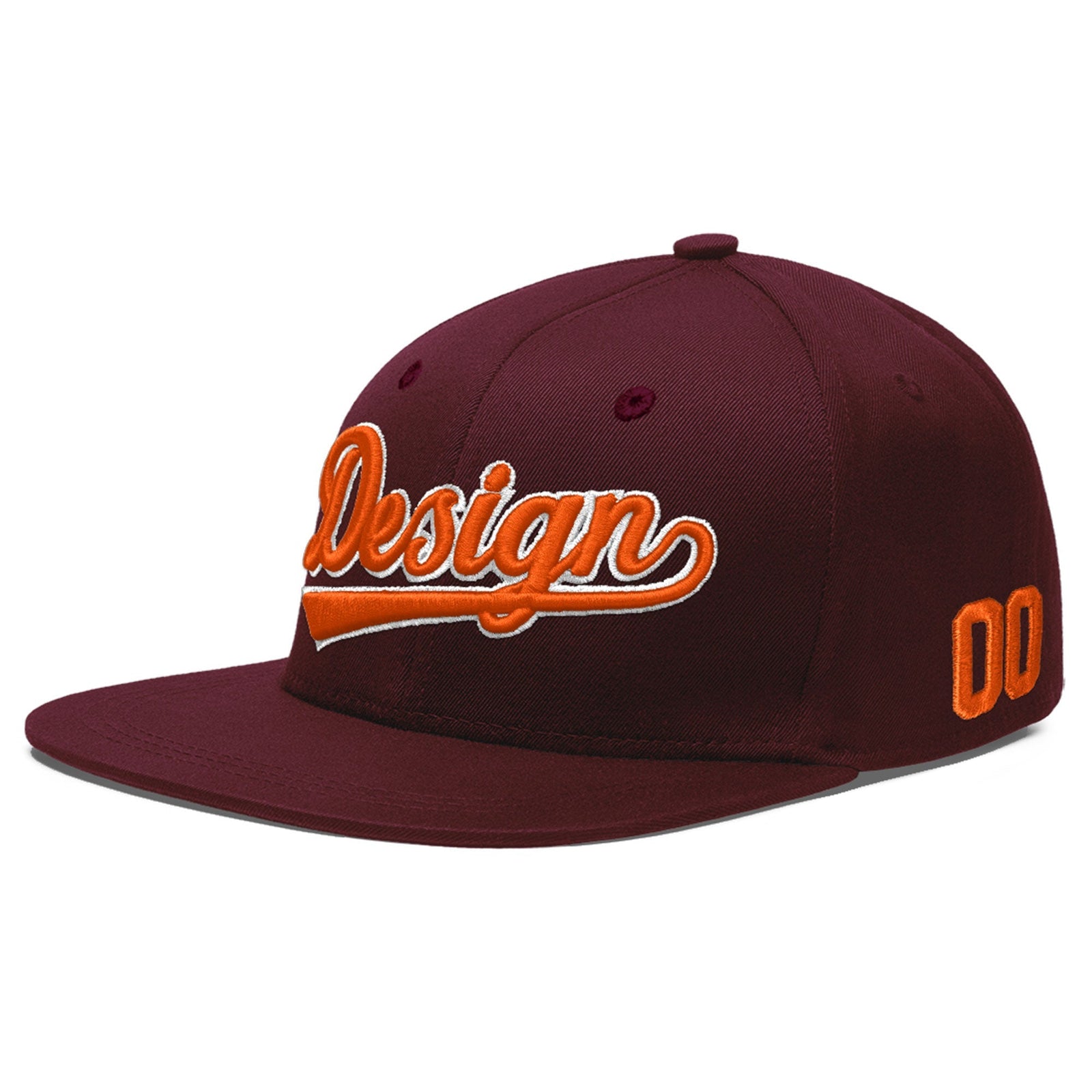 Custom Burgundy 3D Puff Embroidery Flat Embroidery Casual Sport Baseball Cap