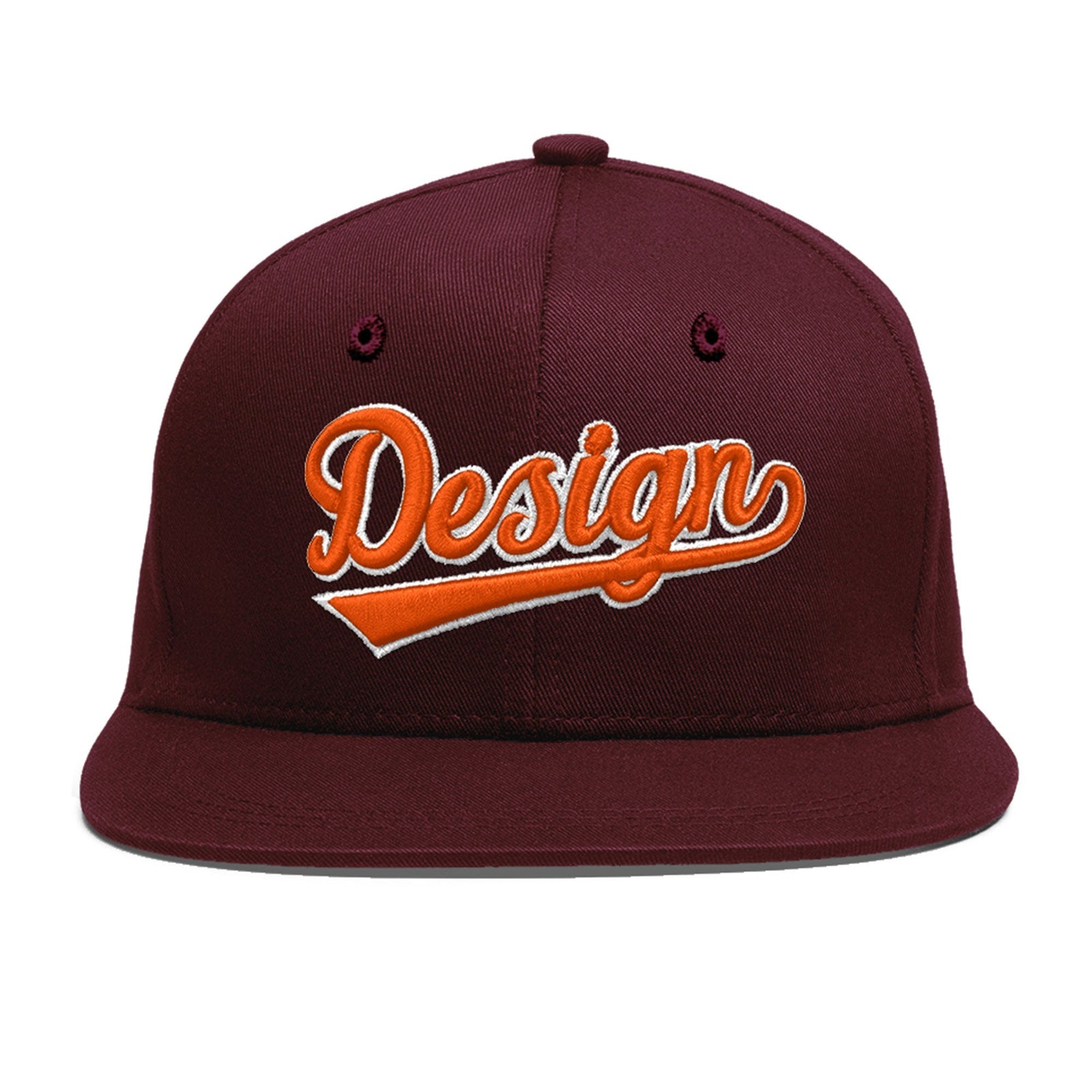 Custom Burgundy 3D Puff Embroidery Flat Embroidery Casual Sport Baseball Cap