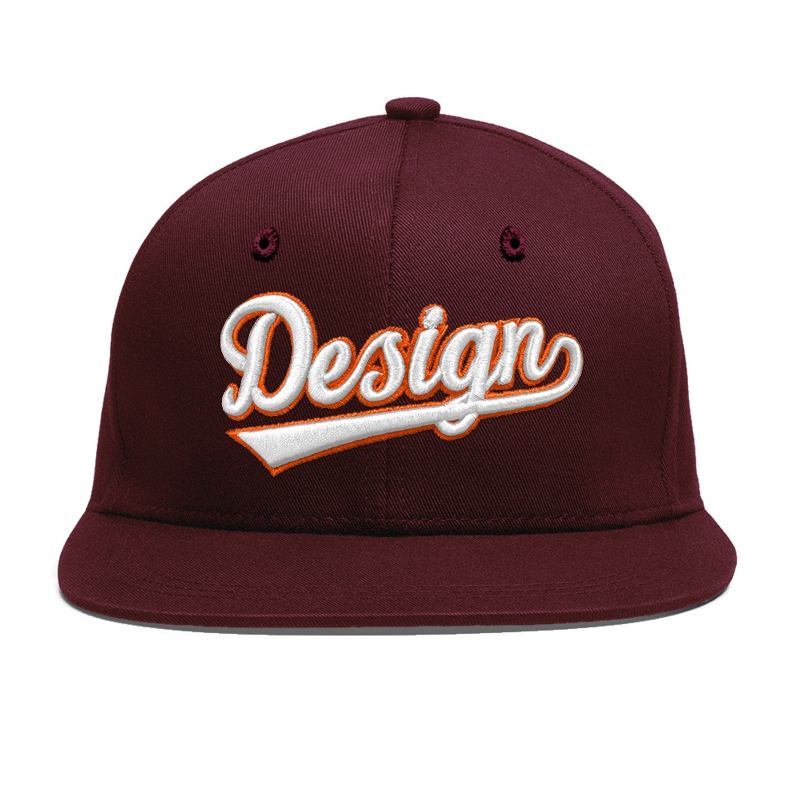 Custom Burgundy 3D Puff Embroidery Flat Embroidery Casual Sport Baseball Cap