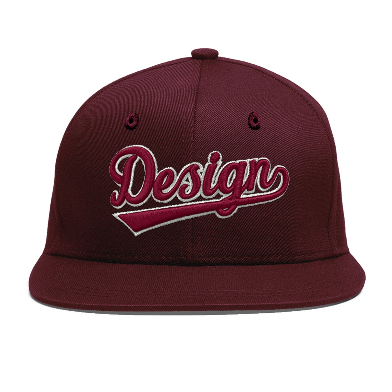Custom Burgundy 3D Puff Embroidery Flat Embroidery Casual Sport Baseball Cap
