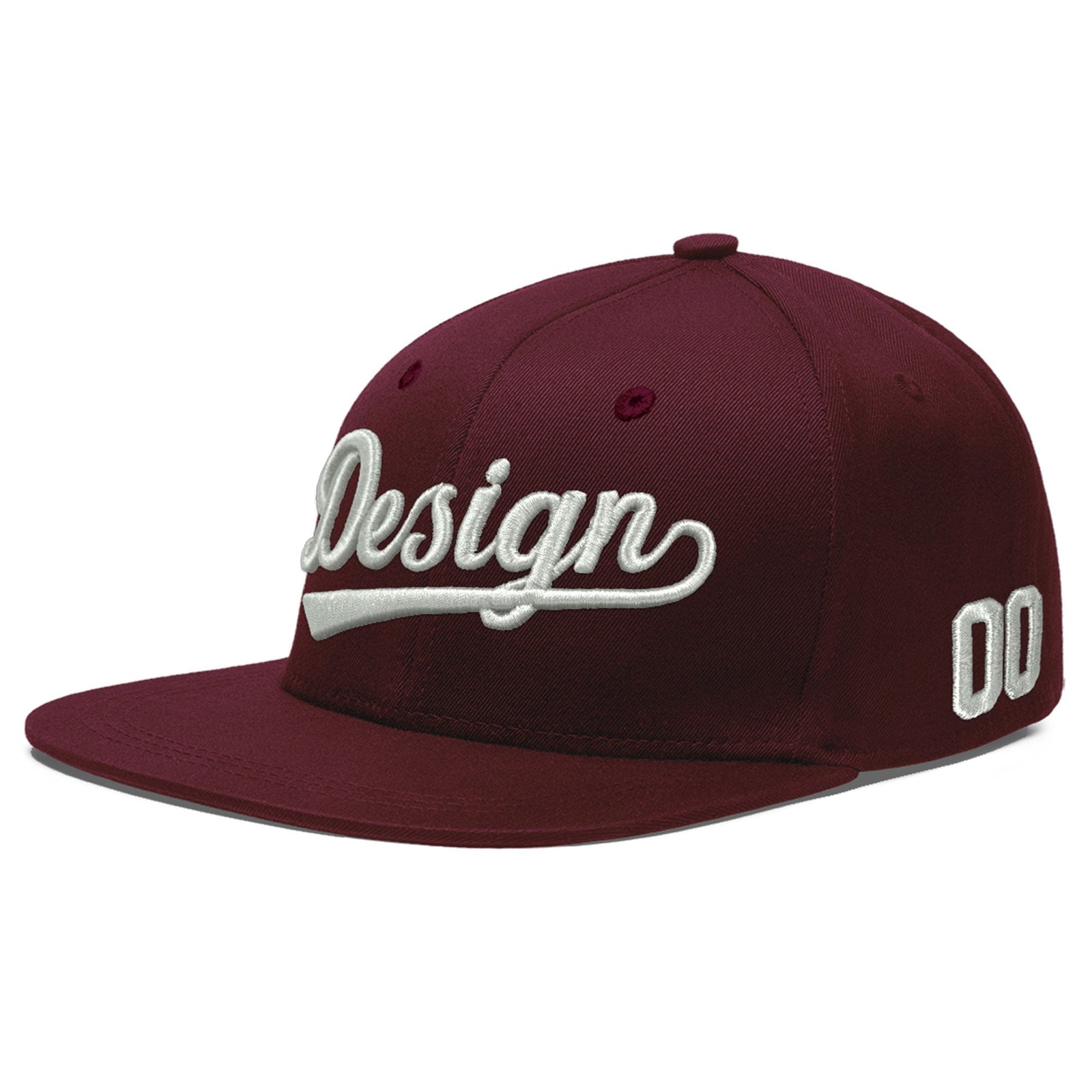 Custom Burgundy 3D Puff Embroidery Flat Embroidery Casual Sport Baseball Cap