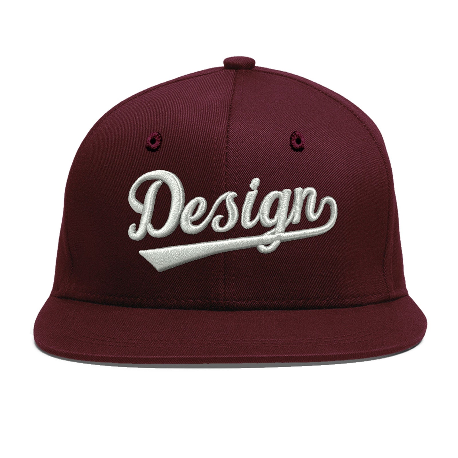 Custom Burgundy 3D Puff Embroidery Flat Embroidery Casual Sport Baseball Cap