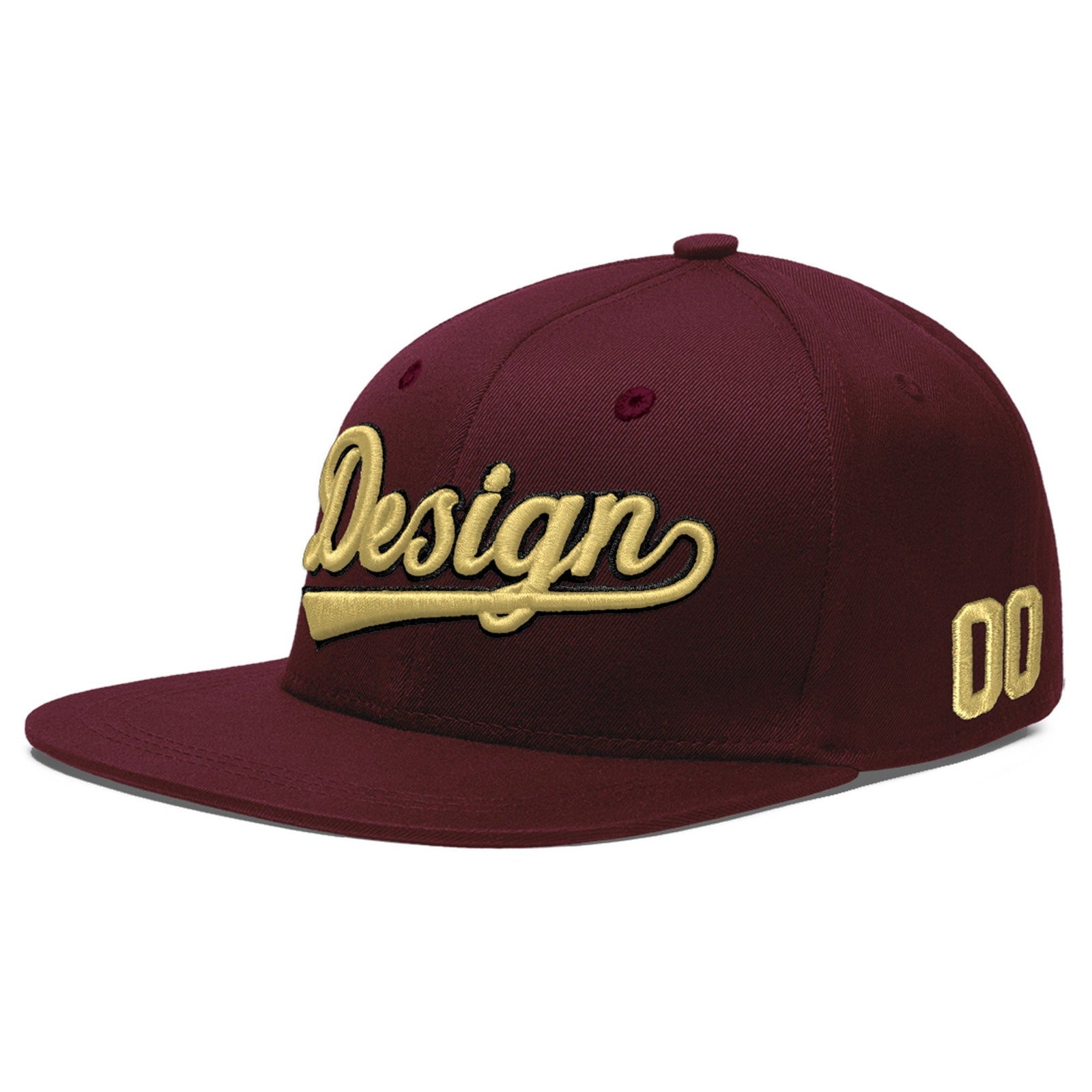 Custom Burgundy 3D Puff Embroidery Flat Embroidery Casual Sport Baseball Cap