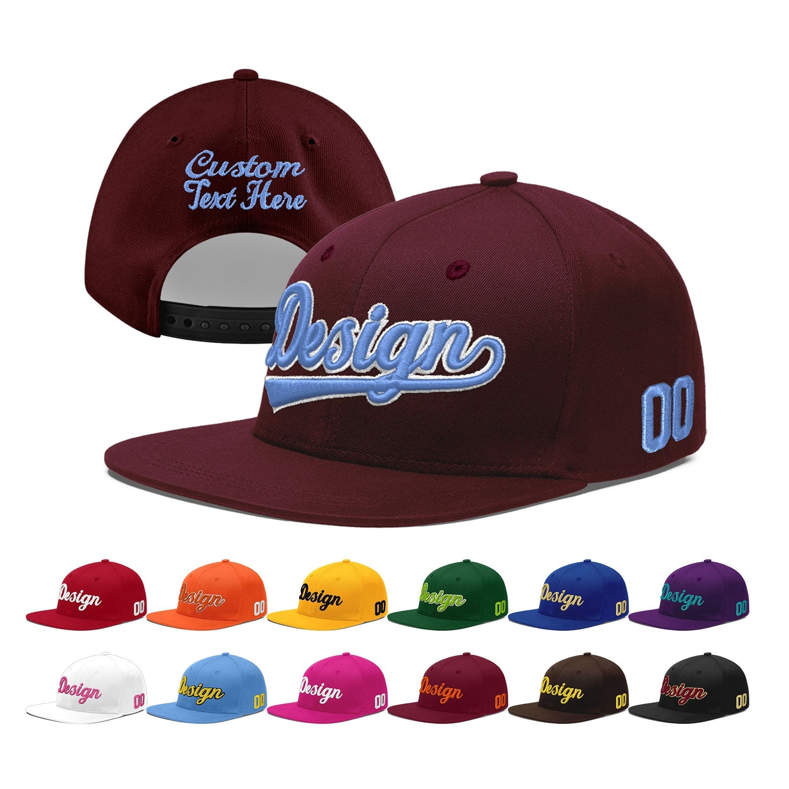 Custom Burgundy 3D Puff Embroidery Flat Embroidery Casual Sport Baseball Cap