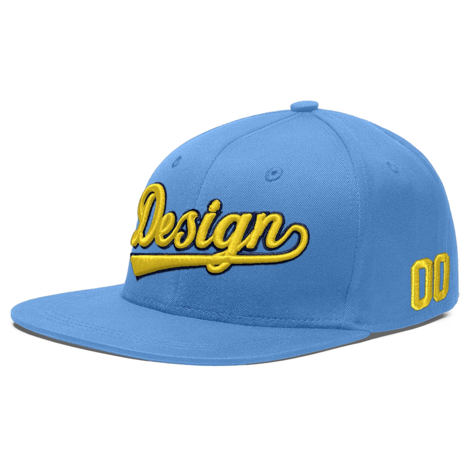 Custom Powder Blue 3D Puff Embroidery Flat Embroidery Casual Sport Baseball Cap