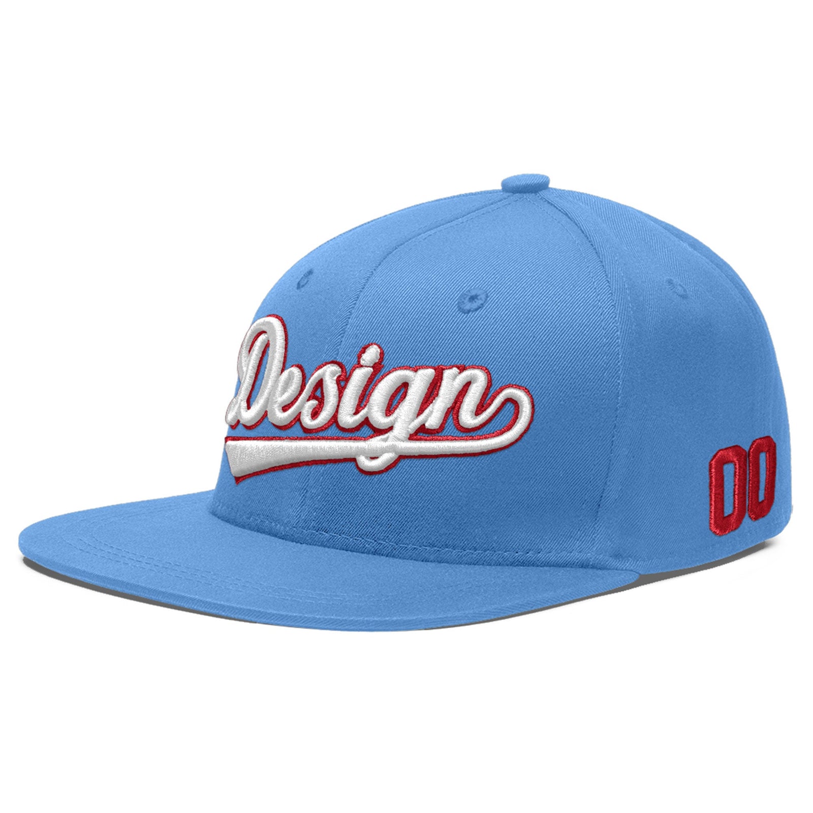Custom Powder Blue 3D Puff Embroidery Flat Embroidery Casual Sport Baseball Cap