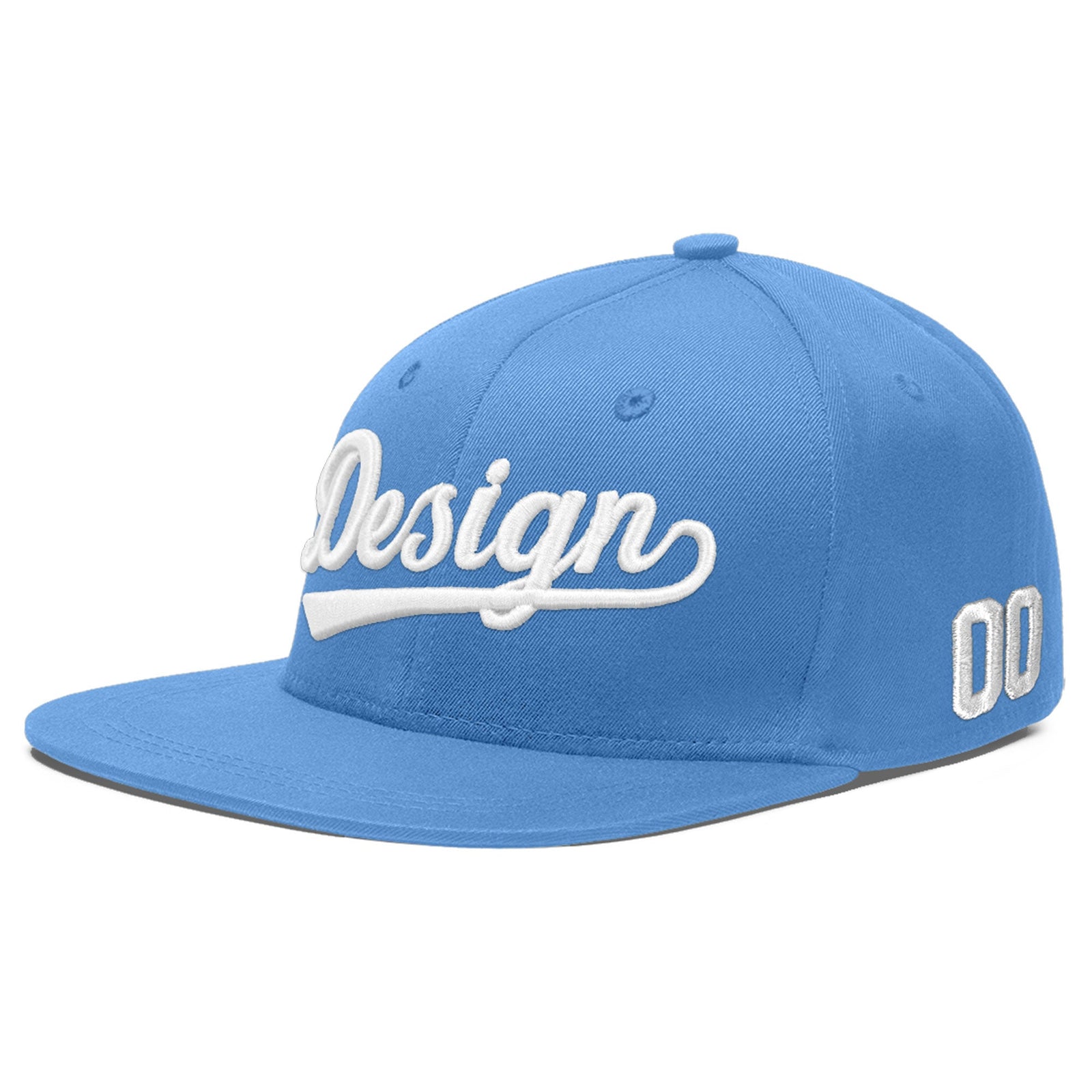 Custom Powder Blue 3D Puff Embroidery Flat Embroidery Casual Sport Baseball Cap
