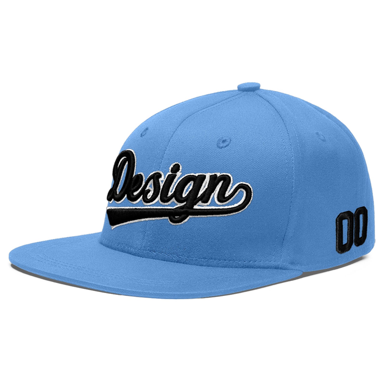 Custom Powder Blue 3D Puff Embroidery Flat Embroidery Casual Sport Baseball Cap