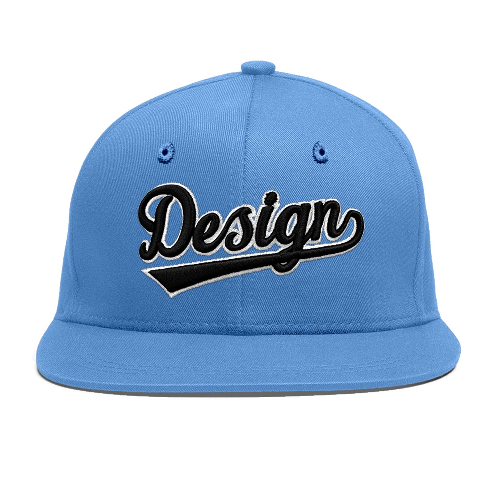 Custom Powder Blue 3D Puff Embroidery Flat Embroidery Casual Sport Baseball Cap
