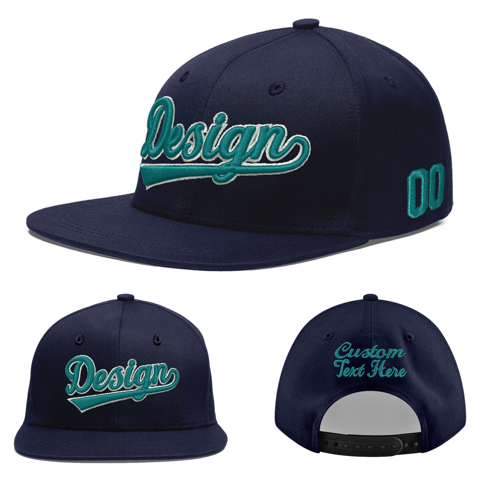 Custom Navy 3D Puff Embroidery Flat Embroidery Casual Sport Baseball Cap